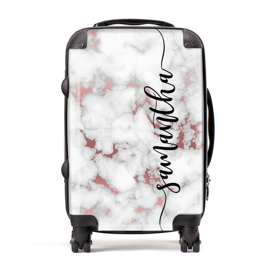 Rose Gold Marble Vertical Black Personalised Name Suitcase