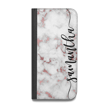 Rose Gold Marble Vertical Black Personalised Name Vegan Leather Flip Samsung Case