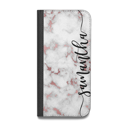 Rose Gold Marble Vertical Black Personalised Name Vegan Leather Flip Samsung Case