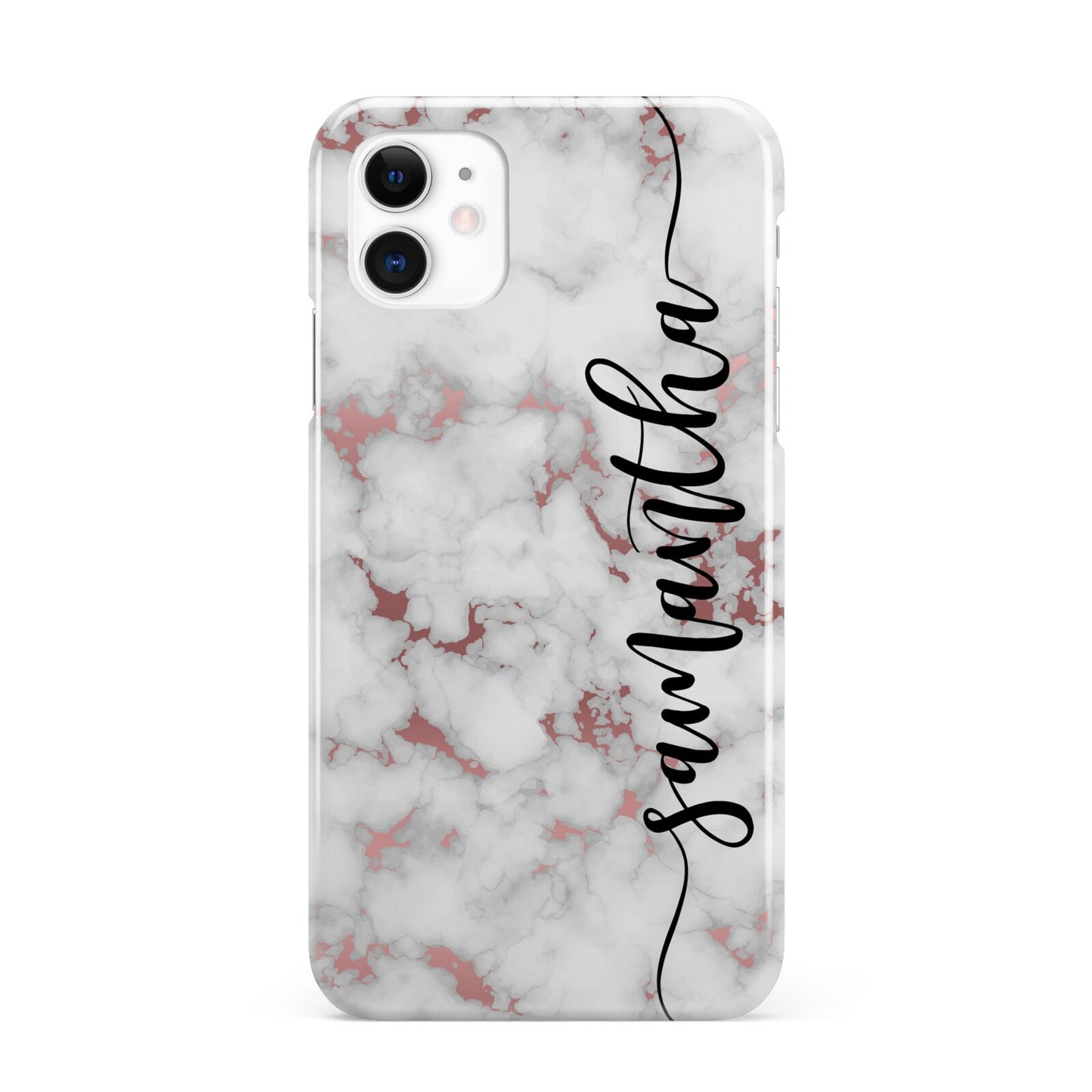Rose Gold Marble Vertical Black Personalised Name iPhone 11 3D Snap Case