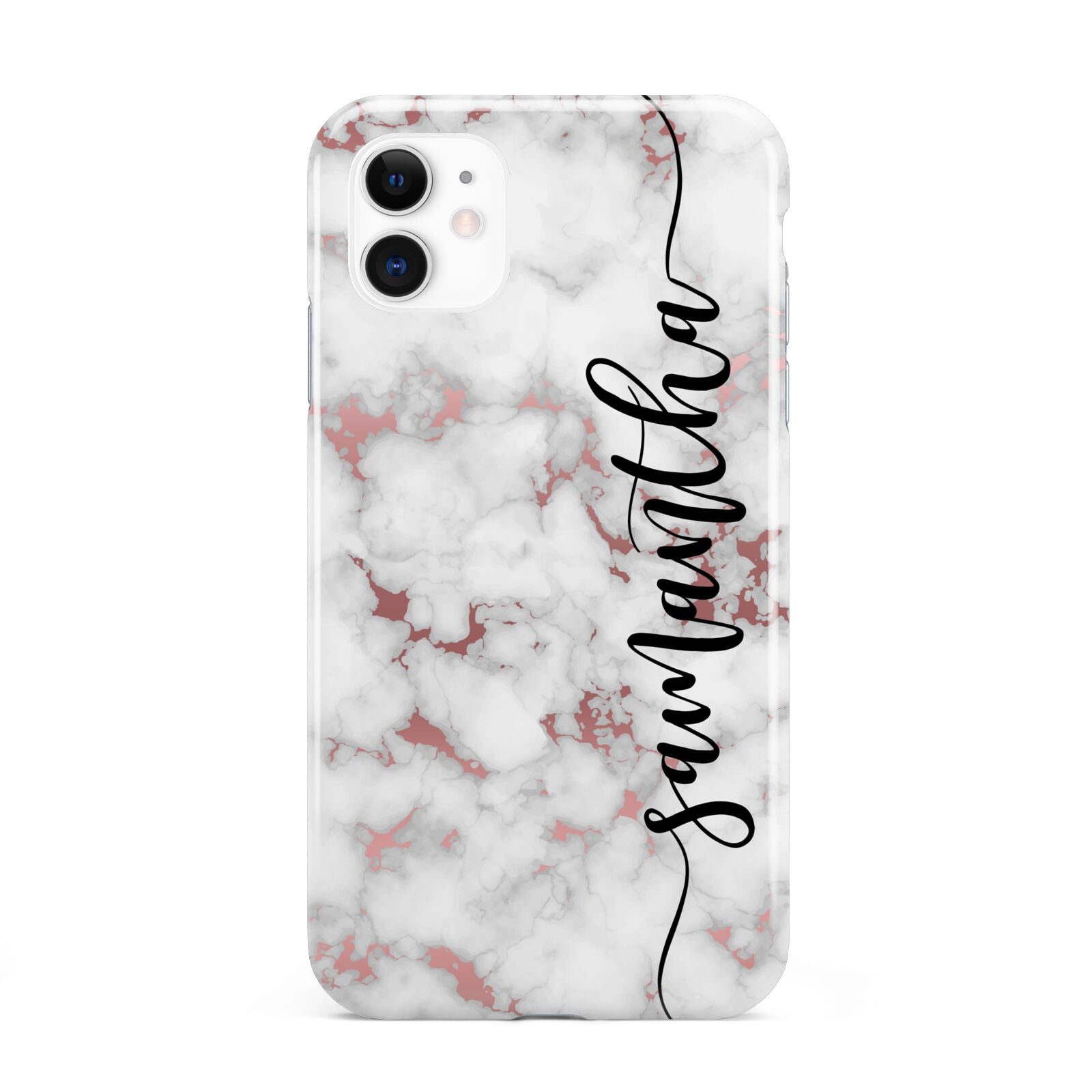 Rose Gold Marble Vertical Black Personalised Name iPhone 11 3D Tough Case
