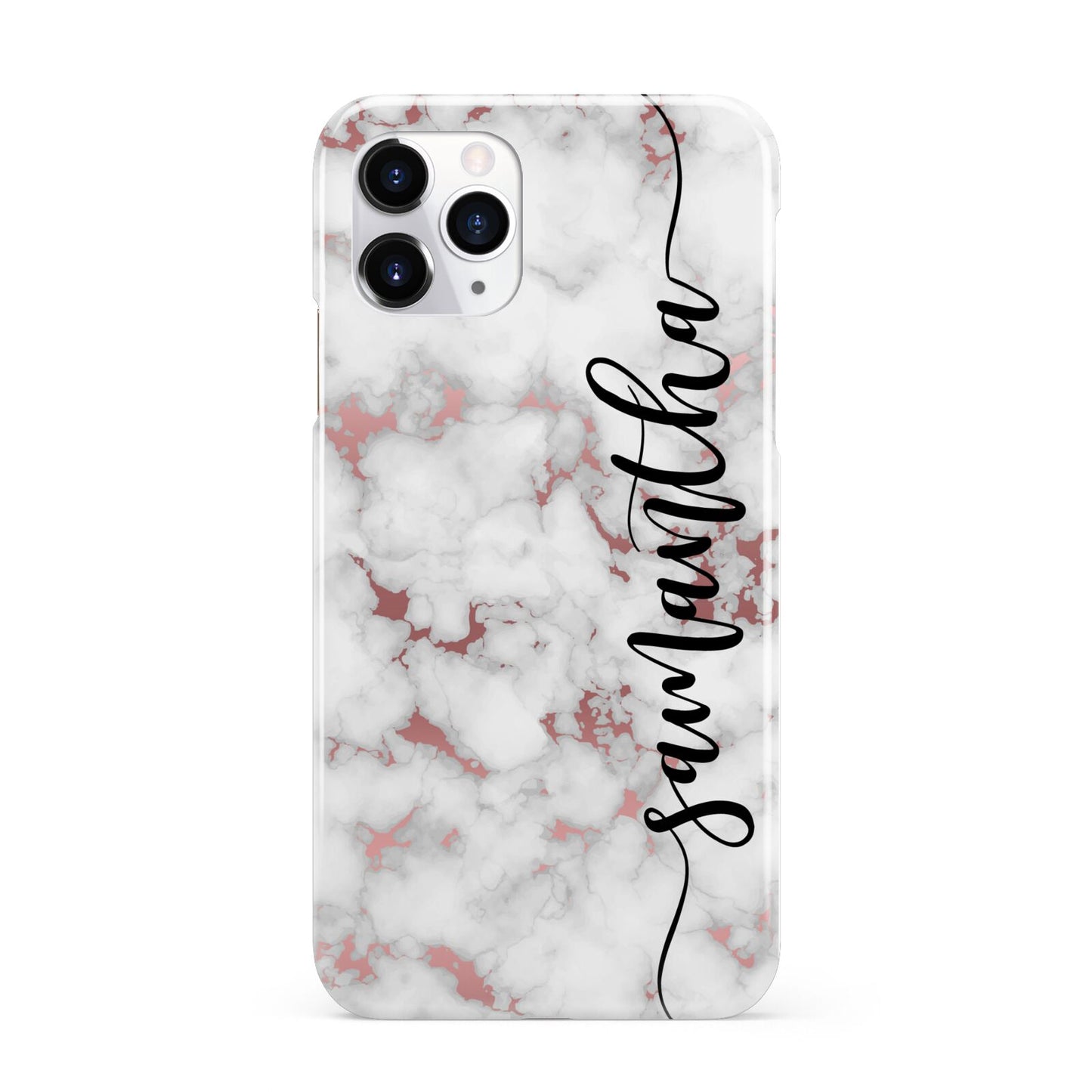 Rose Gold Marble Vertical Black Personalised Name iPhone 11 Pro 3D Snap Case