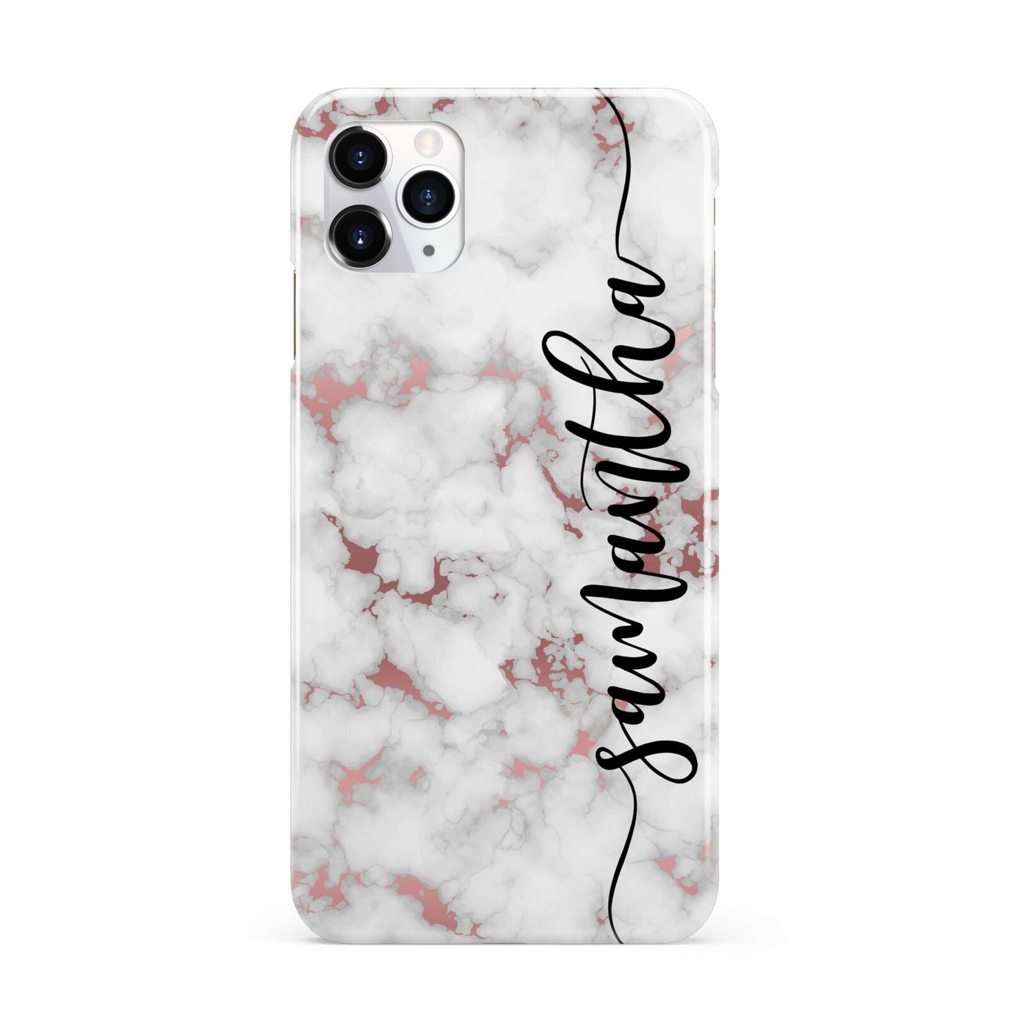 Rose Gold Marble Vertical Black Personalised Name iPhone 11 Pro Max 3D Snap Case
