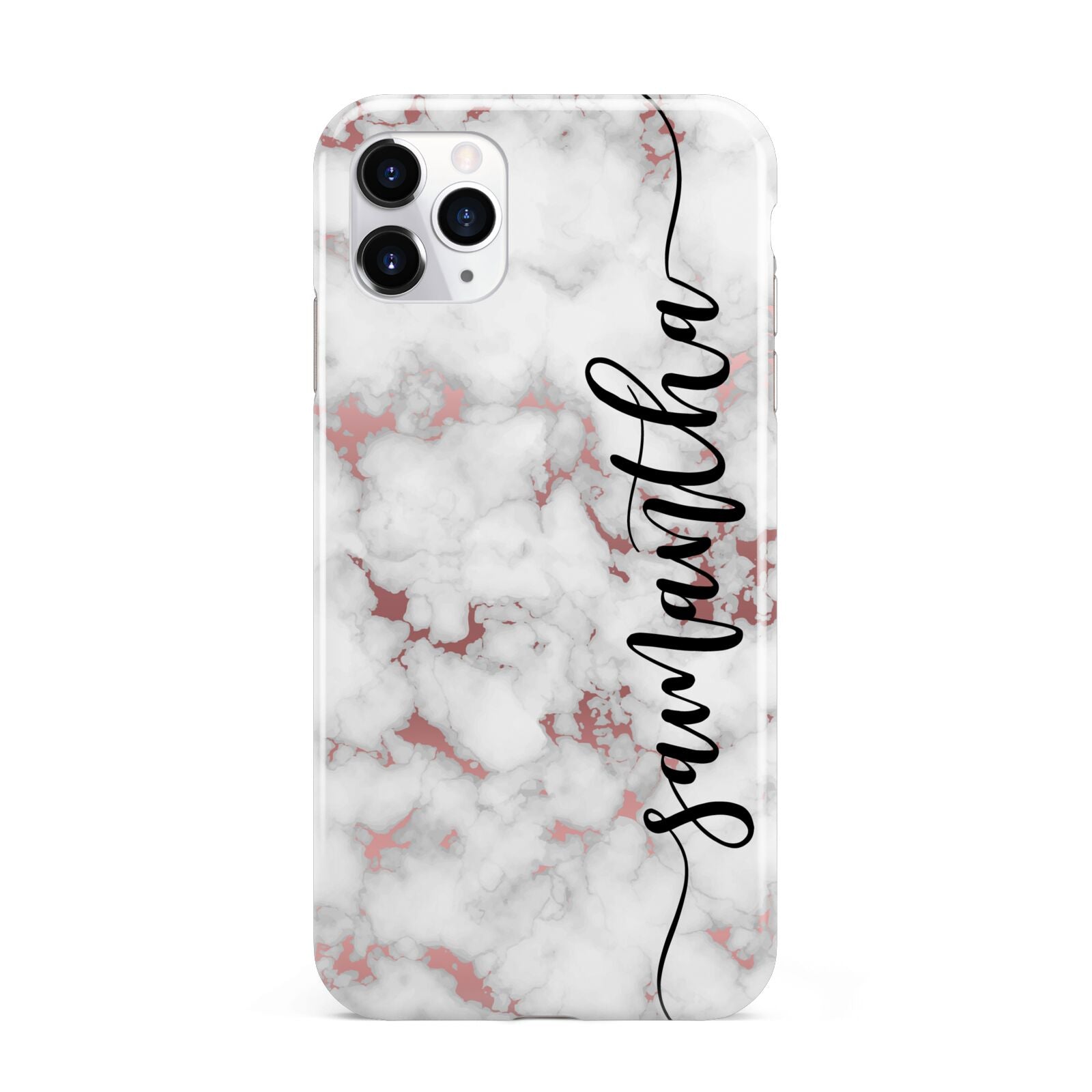 Rose Gold Marble Vertical Black Personalised Name iPhone 11 Pro Max 3D Tough Case