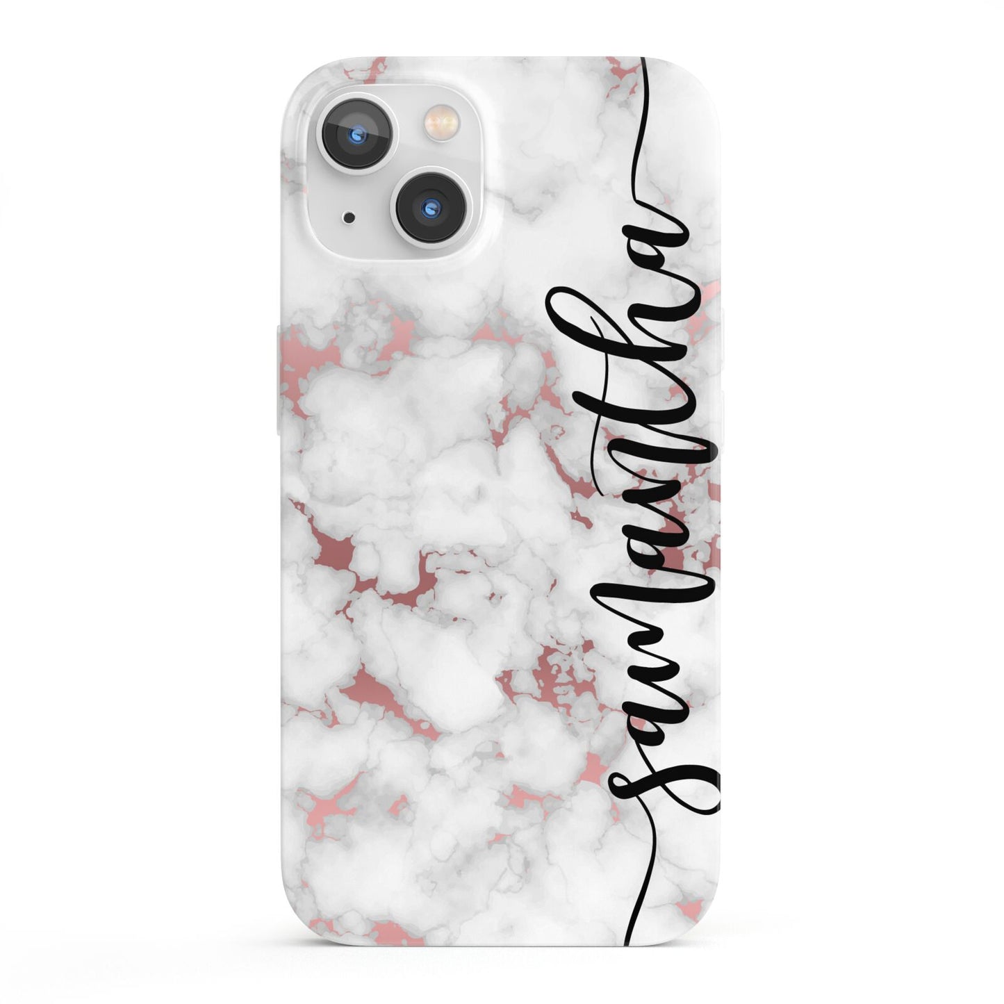 Rose Gold Marble Vertical Black Personalised Name iPhone 13 Full Wrap 3D Snap Case