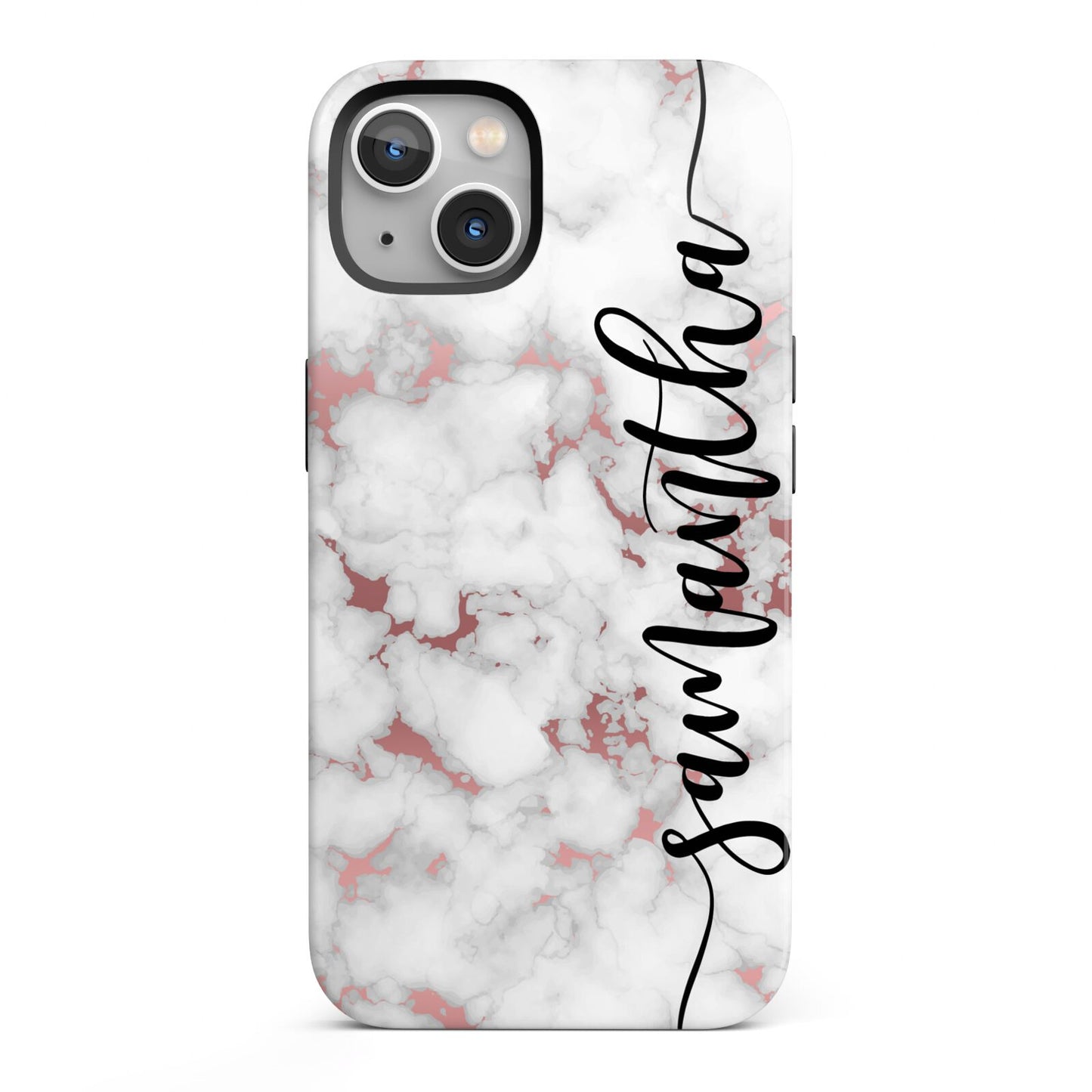 Rose Gold Marble Vertical Black Personalised Name iPhone 13 Full Wrap 3D Tough Case