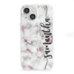 Rose Gold Marble Vertical Black Personalised Name iPhone 13 Mini Clear Bumper Case
