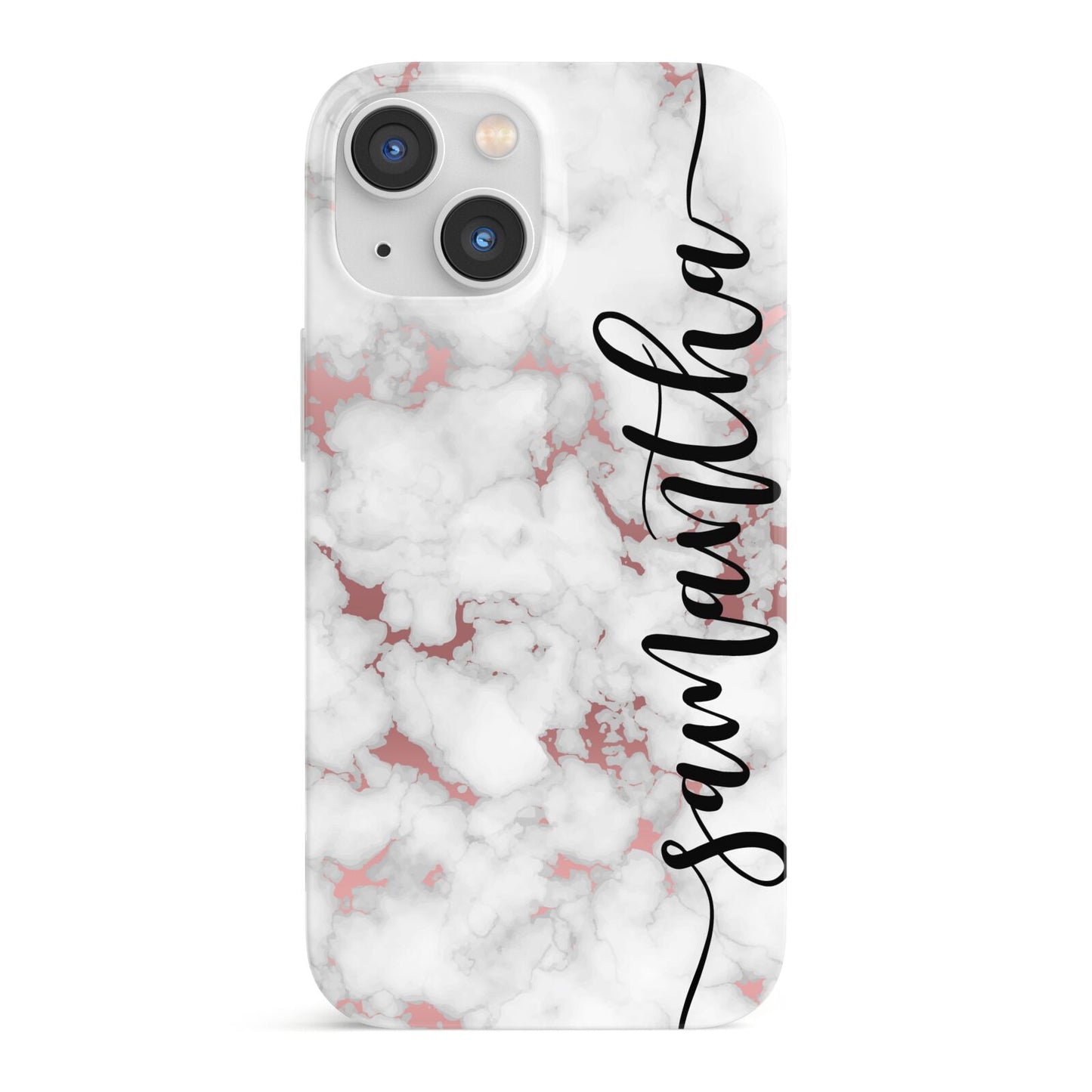 Rose Gold Marble Vertical Black Personalised Name iPhone 13 Mini Full Wrap 3D Snap Case