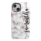 Rose Gold Marble Vertical Black Personalised Name iPhone 13 Mini Full Wrap 3D Tough Case