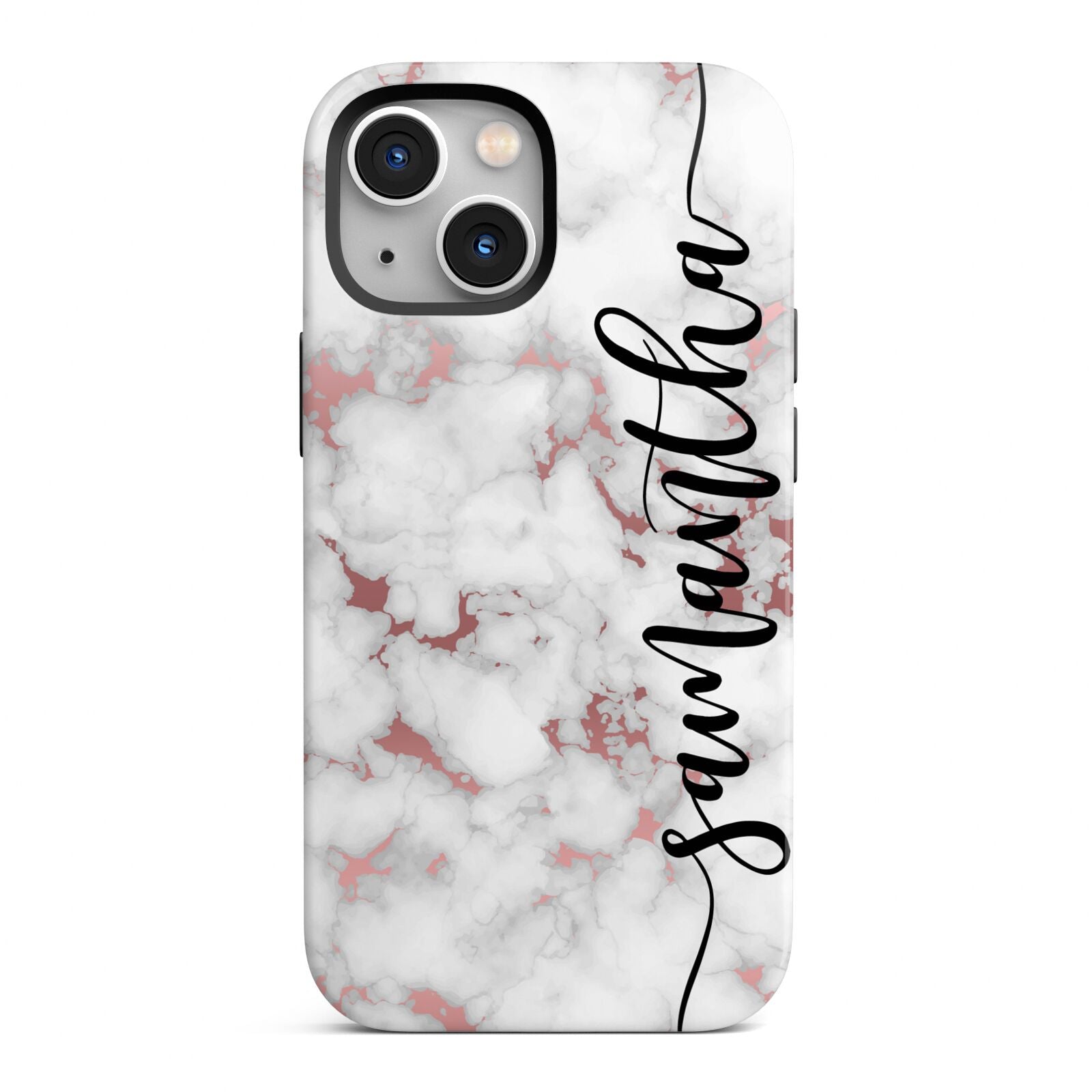 Rose Gold Marble Vertical Black Personalised Name iPhone 13 Mini Full Wrap 3D Tough Case