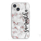 Rose Gold Marble Vertical Black Personalised Name iPhone 13 Mini TPU Impact Case with White Edges