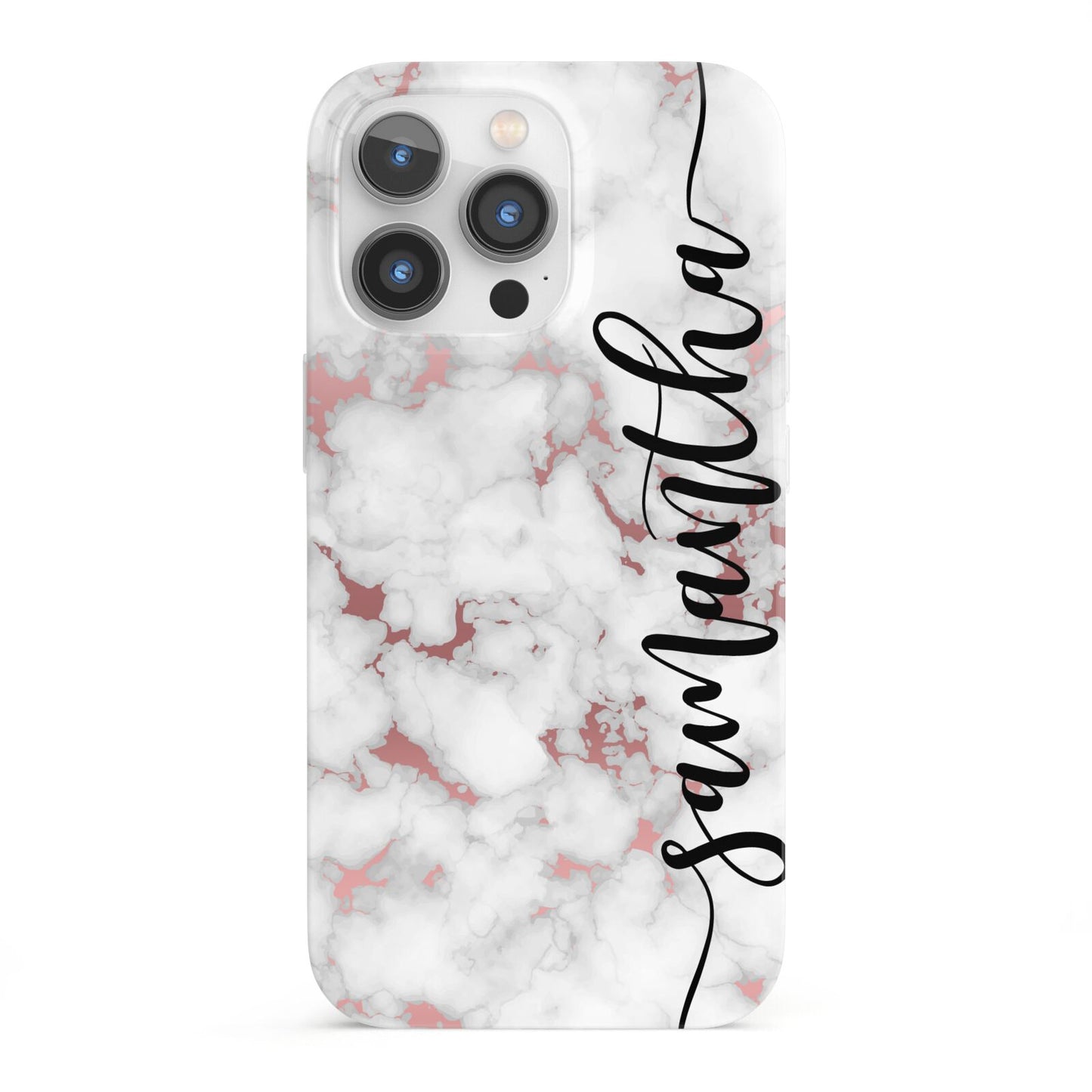Rose Gold Marble Vertical Black Personalised Name iPhone 13 Pro Full Wrap 3D Snap Case