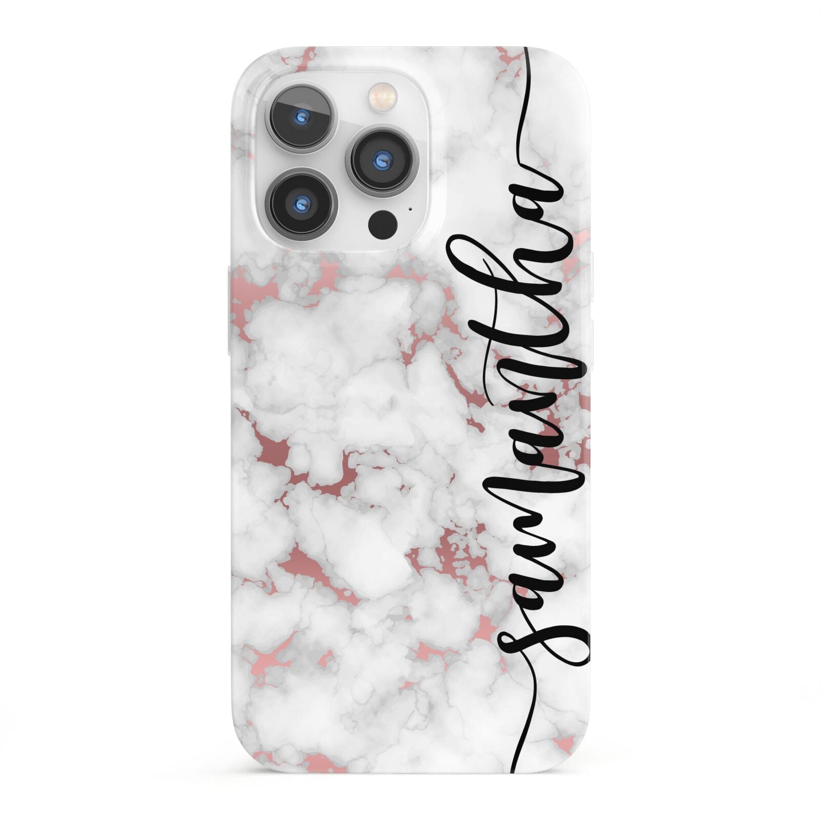 Rose Gold Marble Vertical Black Personalised Name iPhone 13 Pro Full Wrap 3D Snap Case