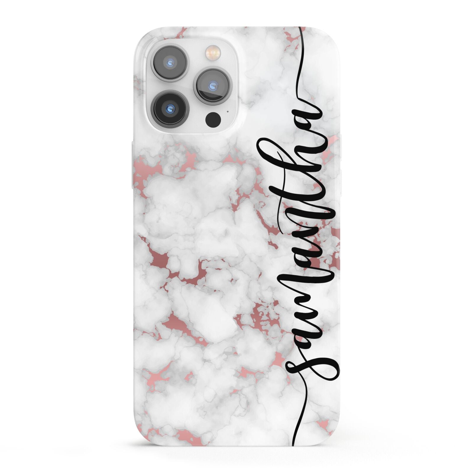 Rose Gold Marble Vertical Black Personalised Name iPhone 13 Pro Max Full Wrap 3D Snap Case