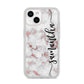 Rose Gold Marble Vertical Black Personalised Name iPhone 14 Clear Tough Case Starlight