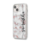 Rose Gold Marble Vertical Black Personalised Name iPhone 14 Plus Clear Tough Case Starlight Angled Image