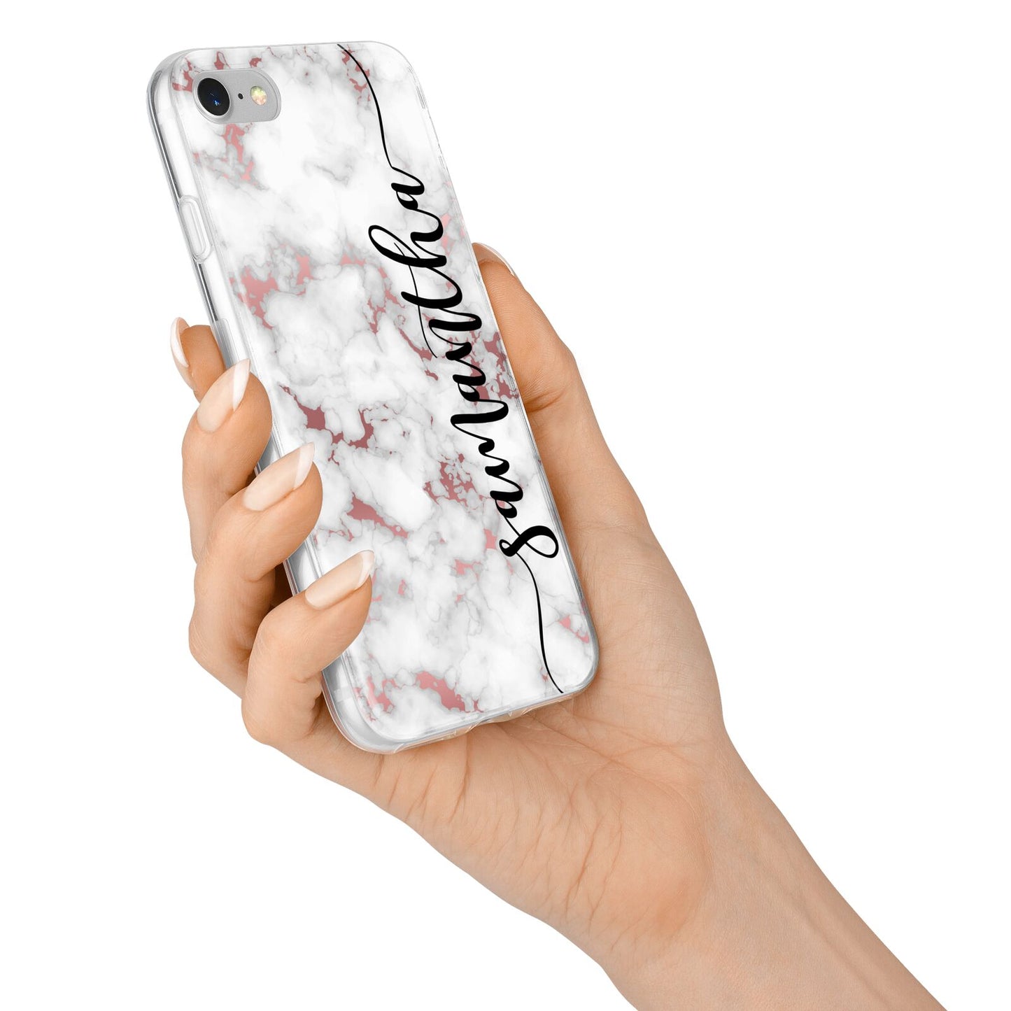 Rose Gold Marble Vertical Black Personalised Name iPhone 7 Bumper Case on Silver iPhone Alternative Image