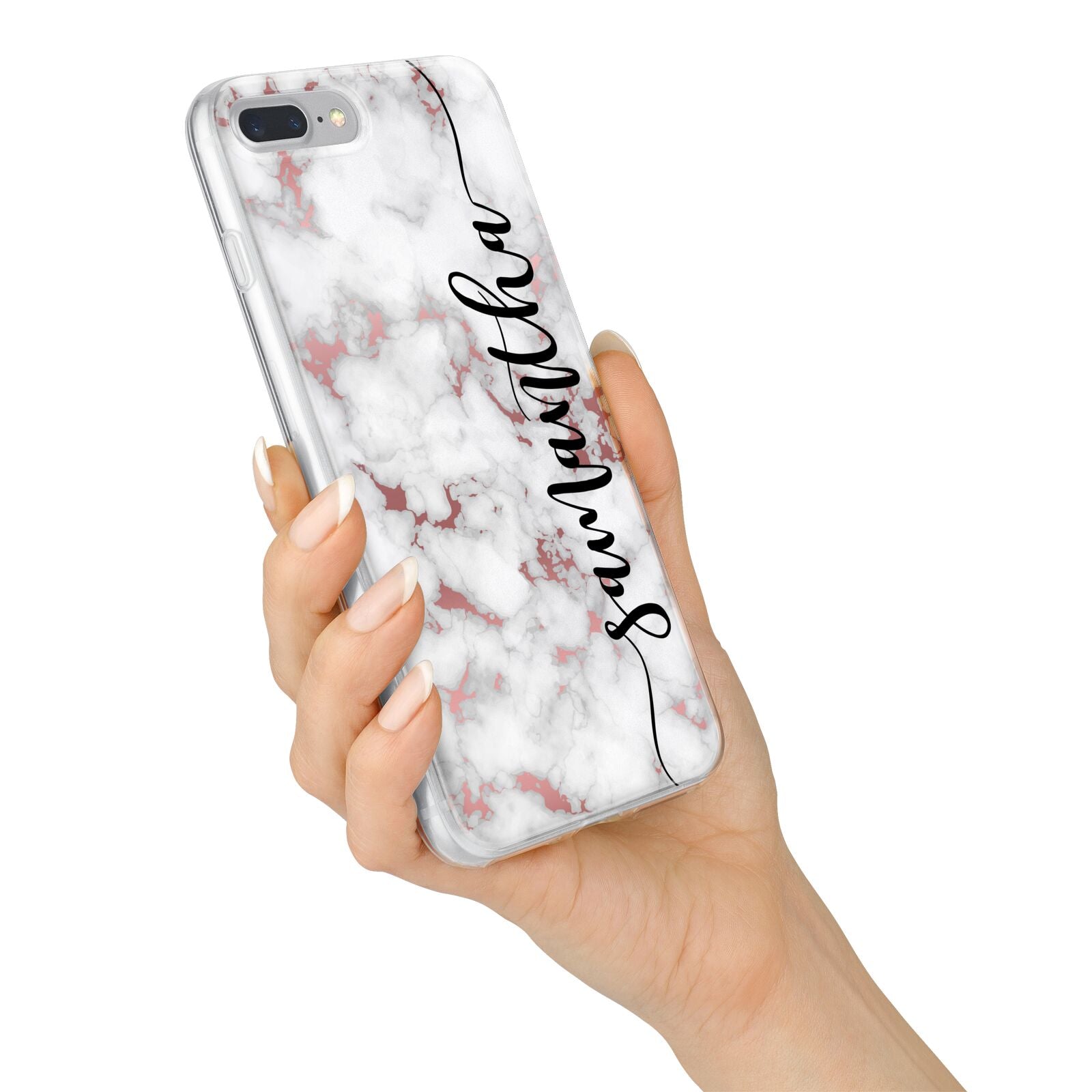 Rose Gold Marble Vertical Black Personalised Name iPhone 7 Plus Bumper Case on Silver iPhone Alternative Image