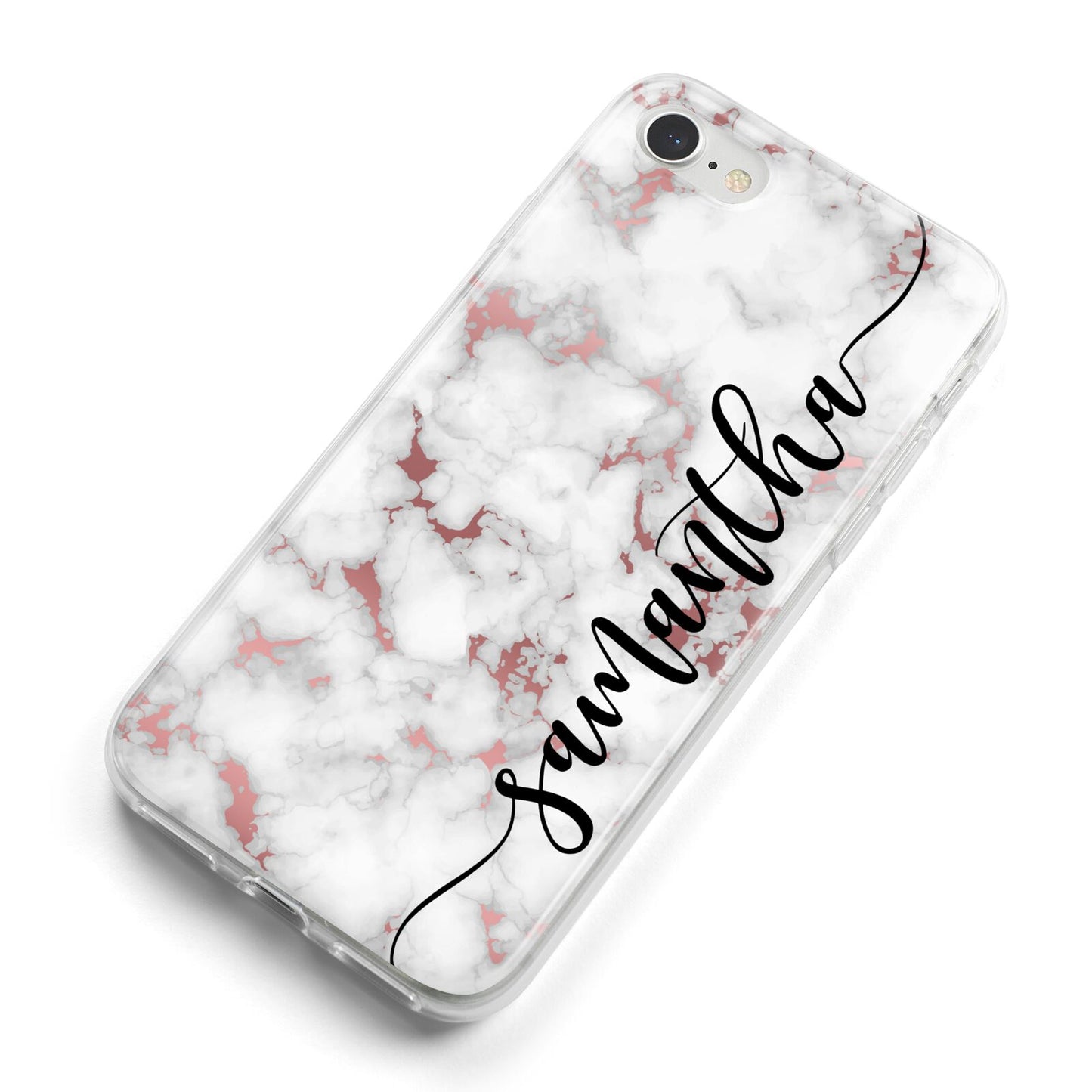 Rose Gold Marble Vertical Black Personalised Name iPhone 8 Bumper Case on Silver iPhone Alternative Image
