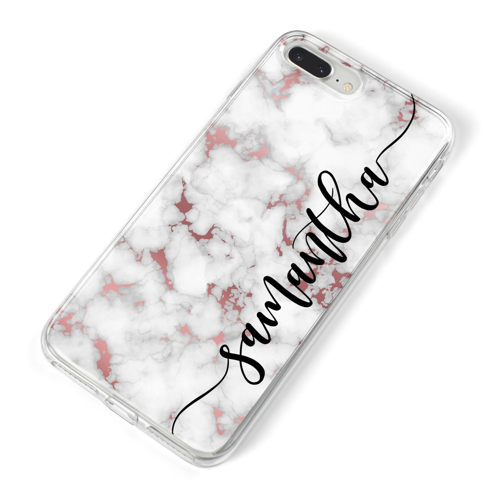 Rose Gold Marble Vertical Black Personalised Name iPhone 8 Plus Bumper Case on Silver iPhone Alternative Image