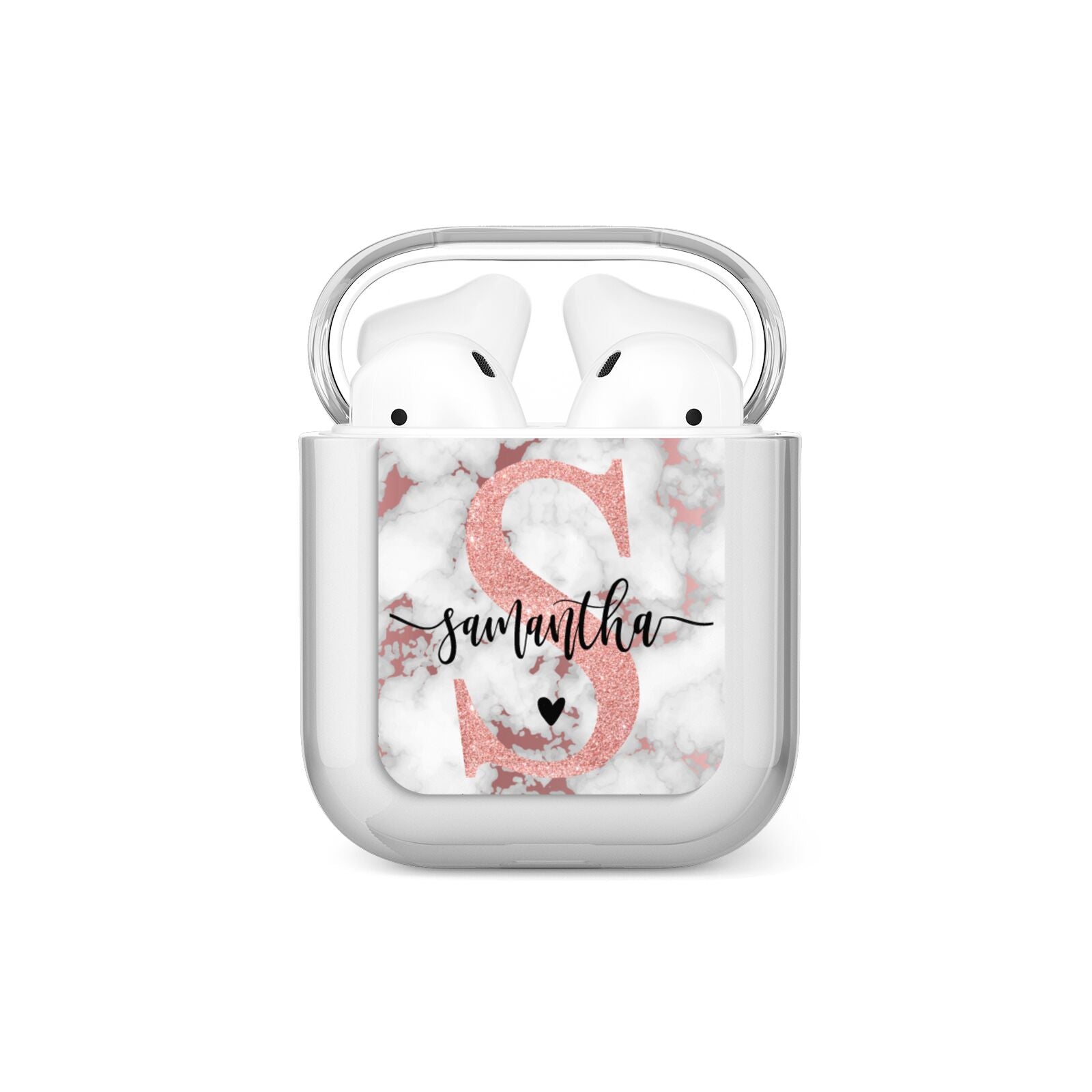 Rose Gold Personalised Marble Glitter Initial Name AirPods Case