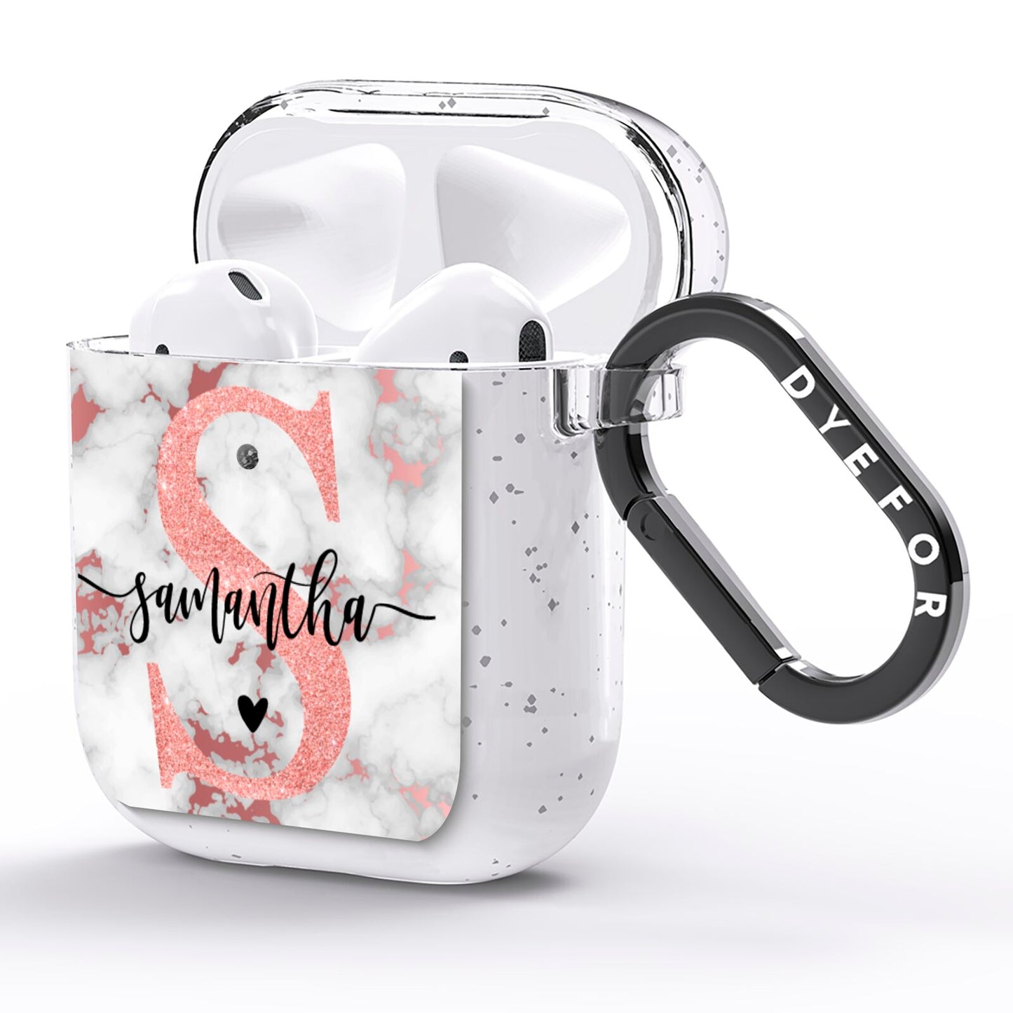 Rose Gold Personalised Marble Glitter Initial Name AirPods Glitter Case Side Image