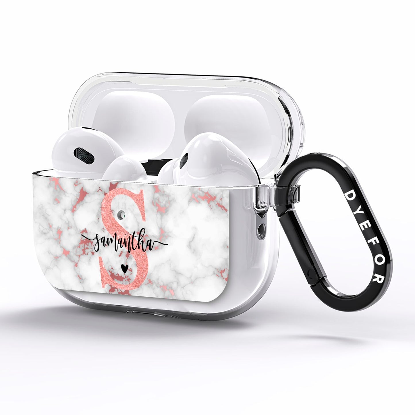 Rose Gold Personalised Marble Glitter Initial Name AirPods Pro Clear Case Side Image