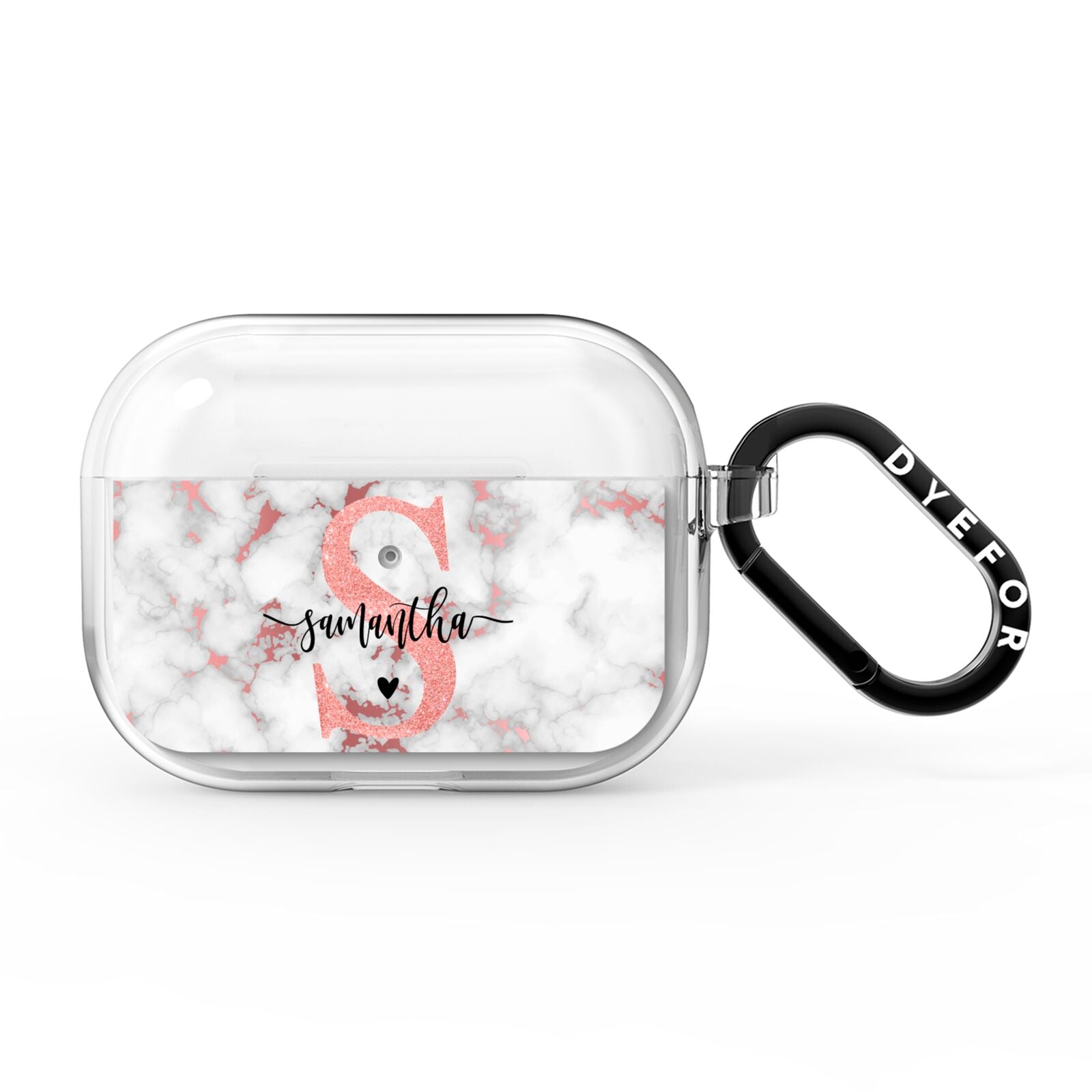 Rose Gold Personalised Marble Glitter Initial Name AirPods Pro Clear Case