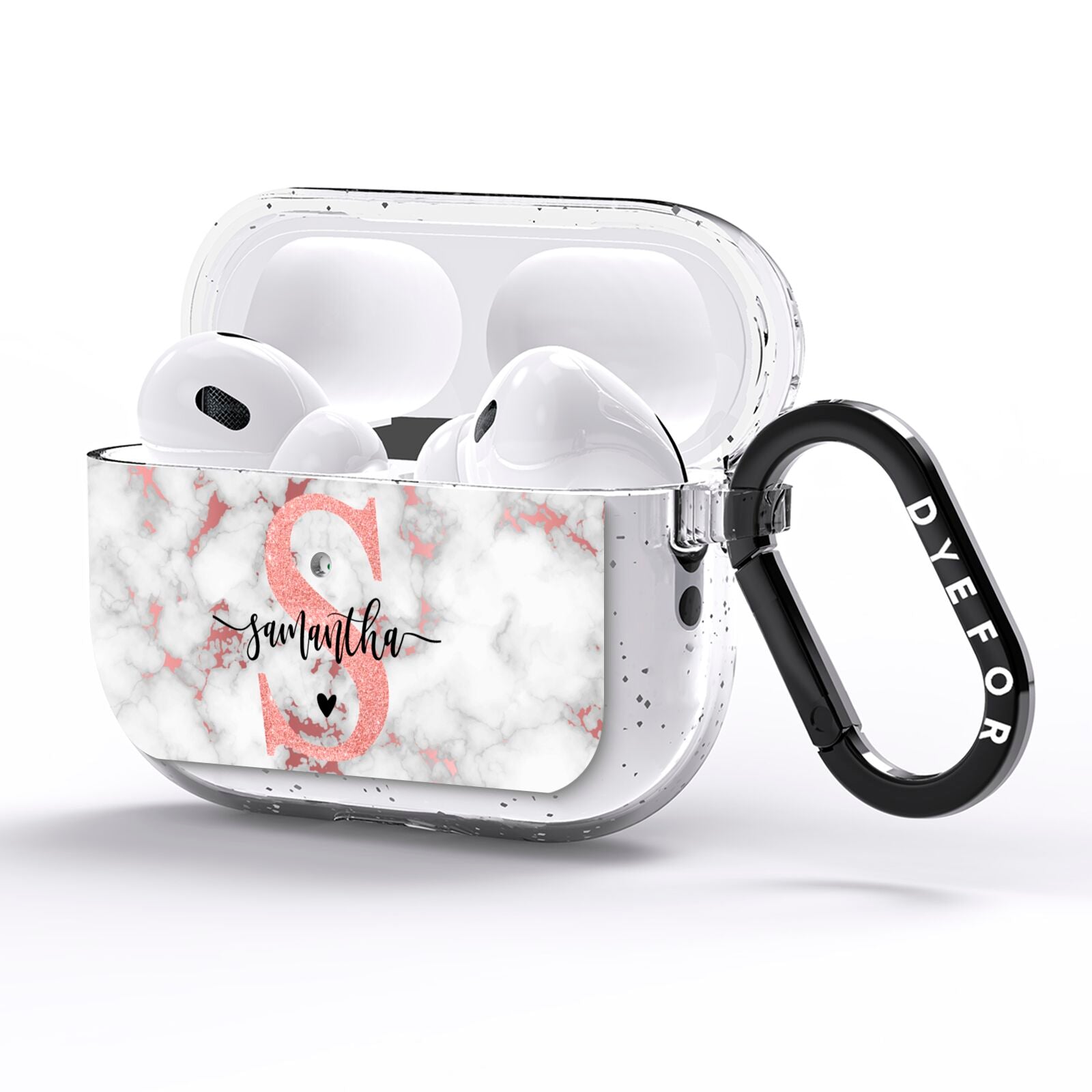 Rose Gold Personalised Marble Glitter Initial Name AirPods Pro Glitter Case Side Image