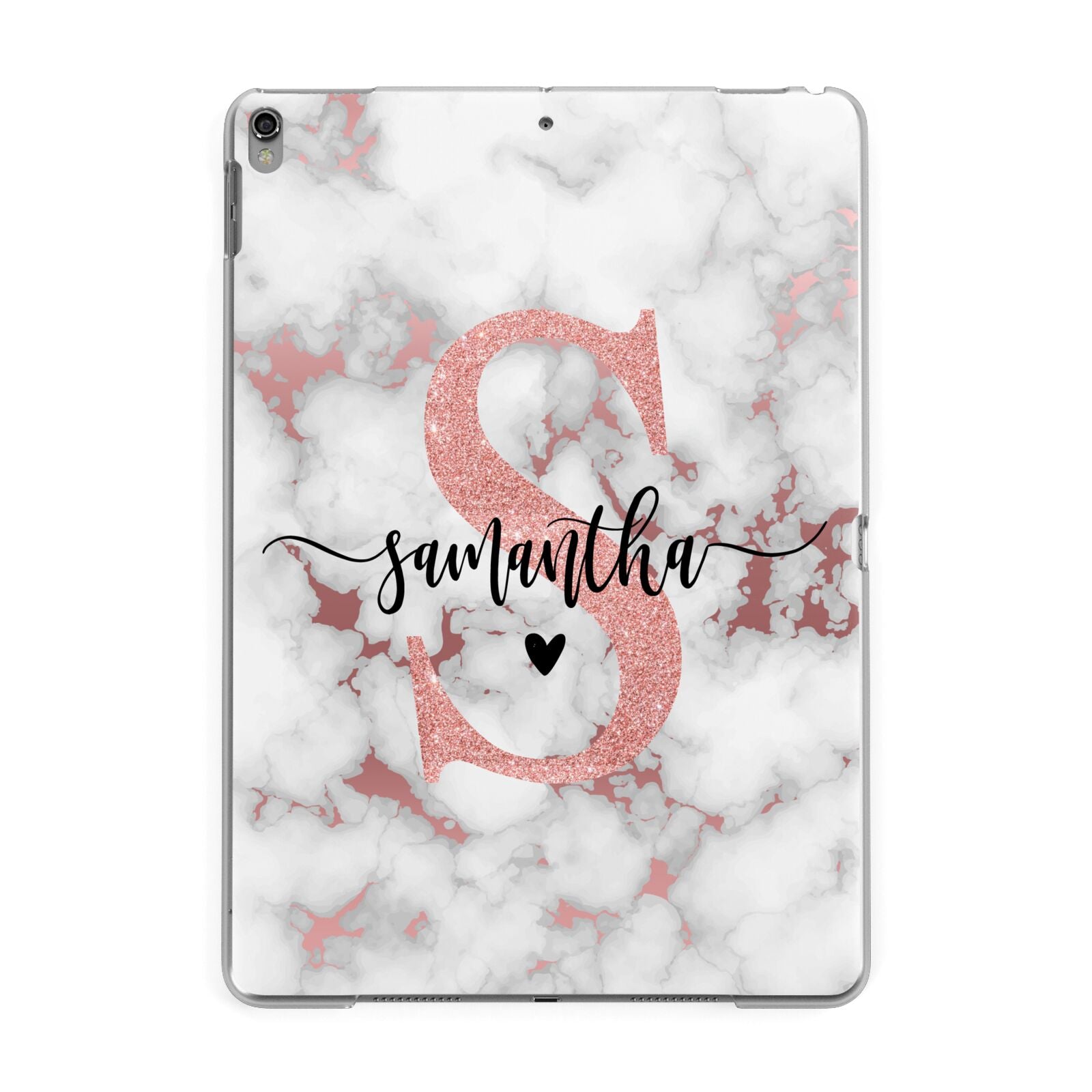 Rose Gold Personalised Marble Glitter Initial Name Apple iPad Grey Case
