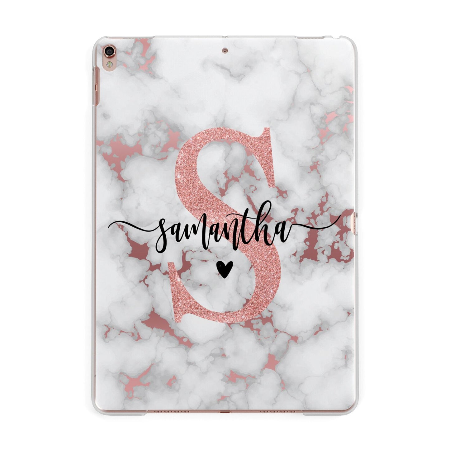 Rose Gold Personalised Marble Glitter Initial Name Apple iPad Rose Gold Case