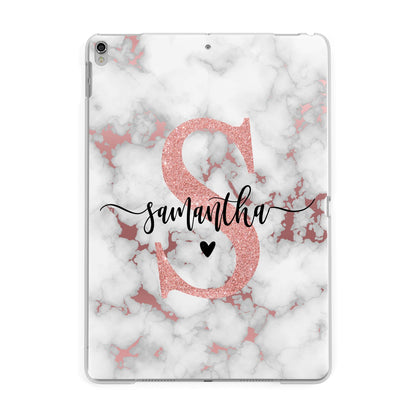 Rose Gold Personalised Marble Glitter Initial Name Apple iPad Silver Case