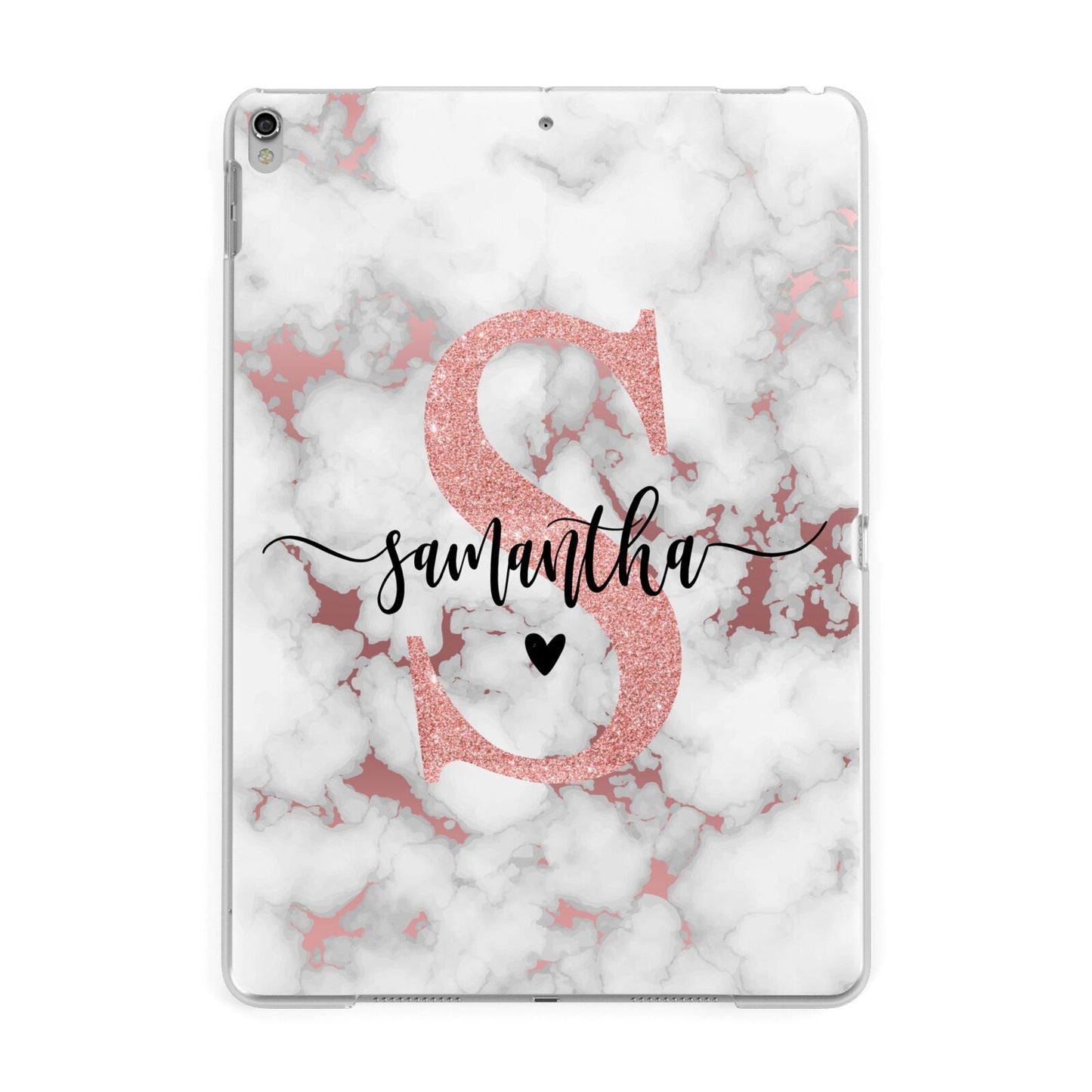 Rose Gold Personalised Marble Glitter Initial Name Apple iPad Silver Case