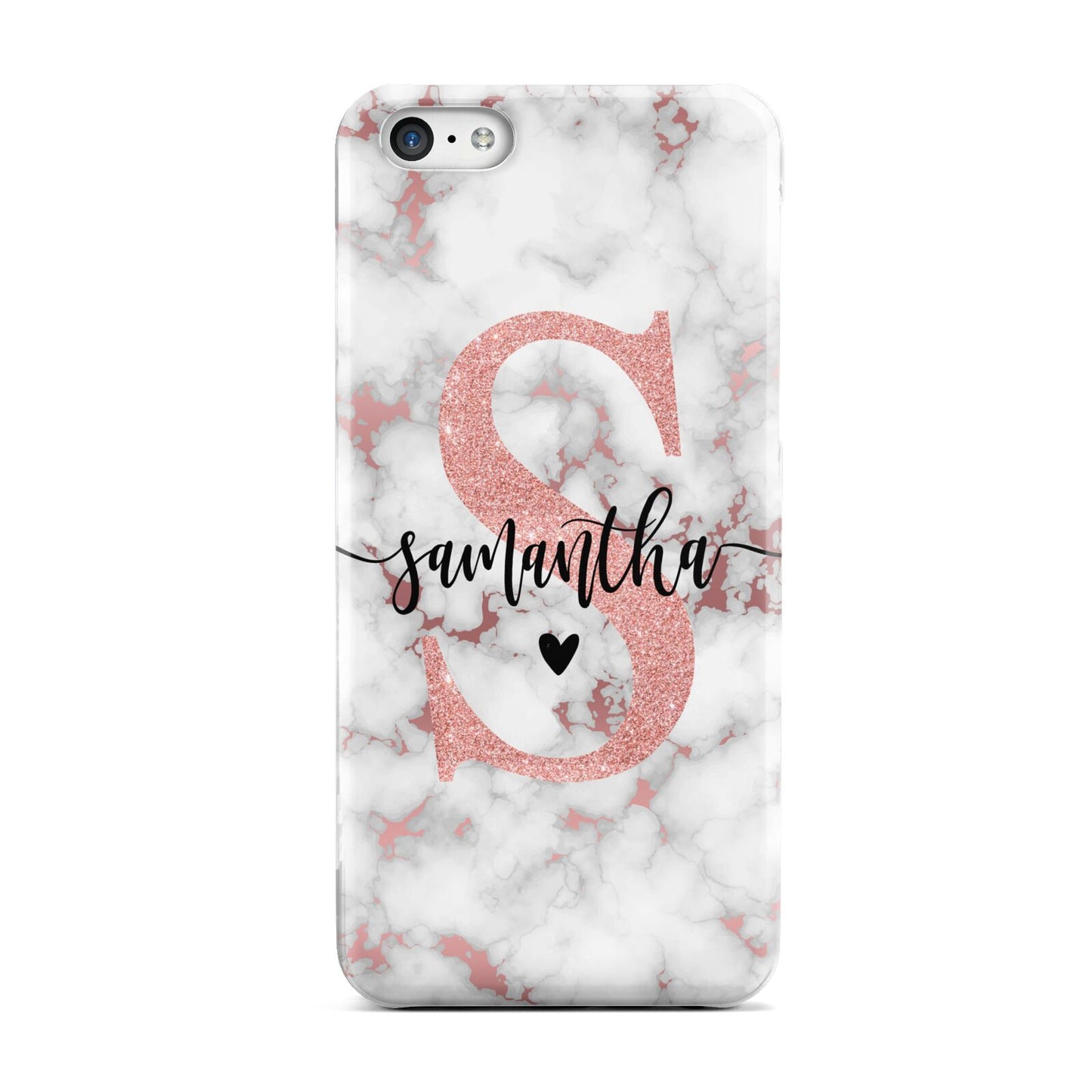 Rose Gold Personalised Marble Glitter Initial Name Apple iPhone 5c Case