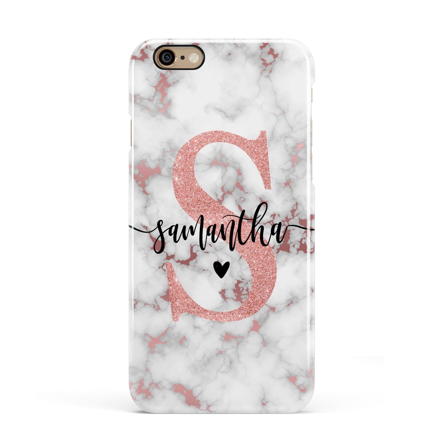 Rose Gold Personalised Marble Glitter Initial Name Apple iPhone 6 3D Snap Case