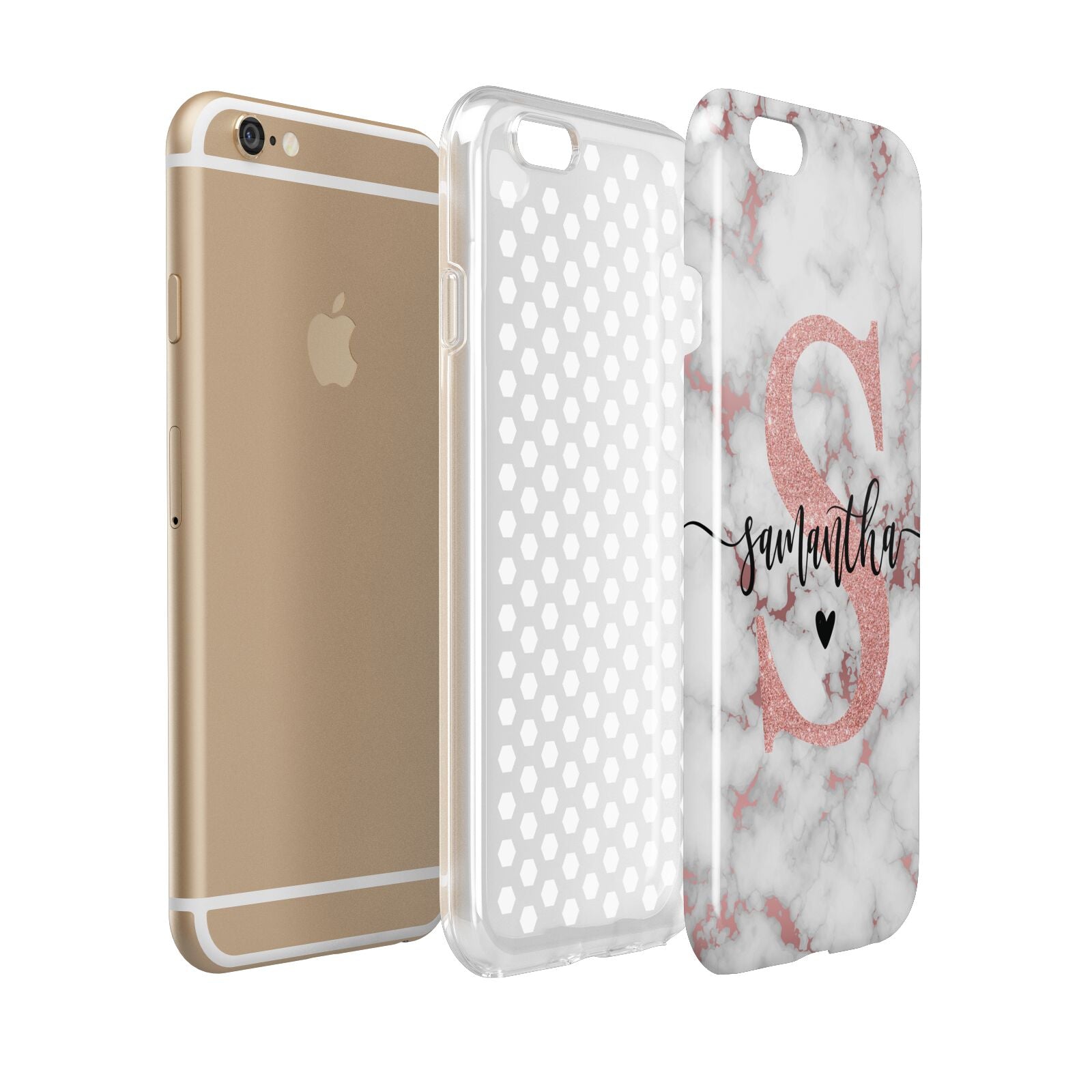 Rose Gold Personalised Marble Glitter Initial Name Apple iPhone 6 3D Tough Case Expanded view