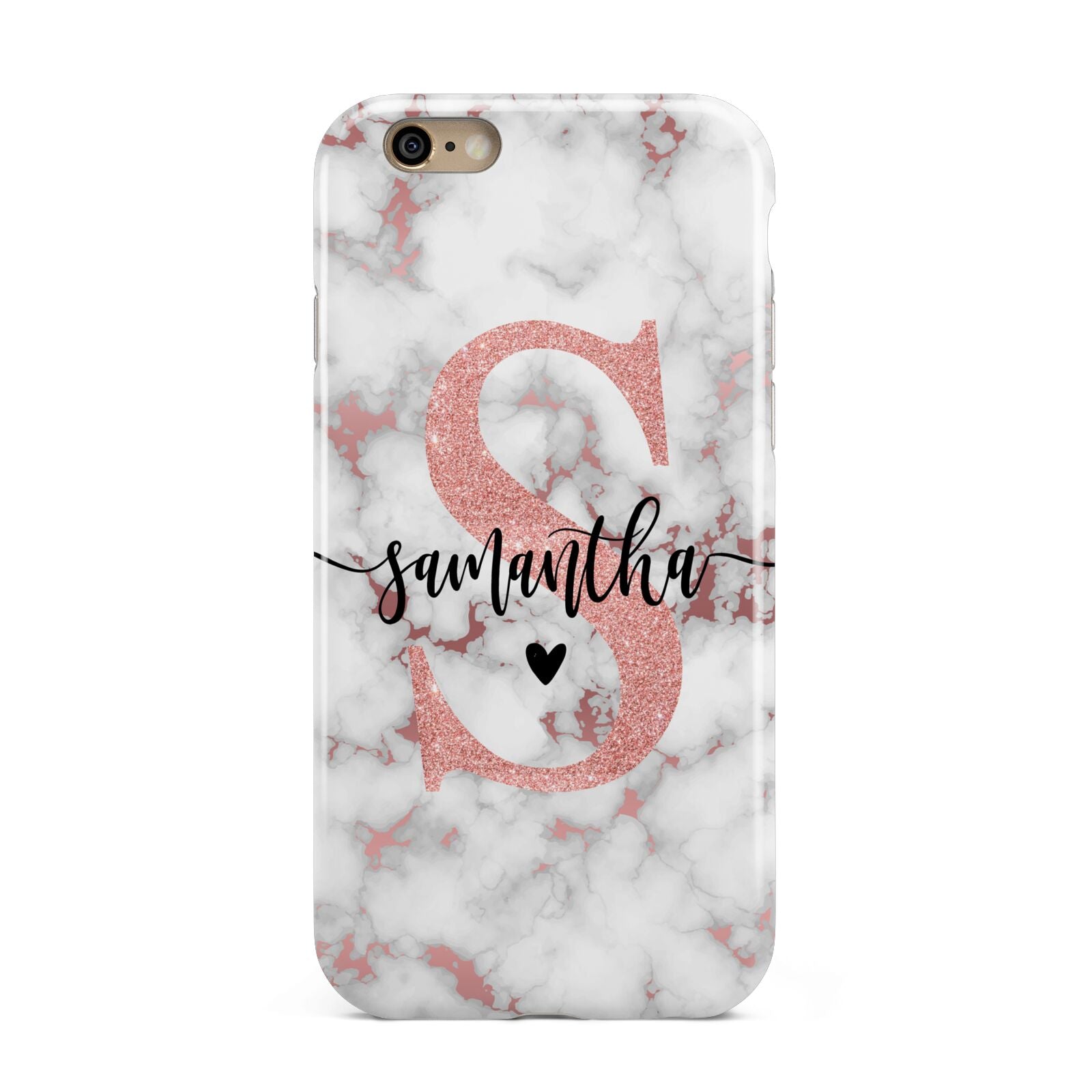 Rose Gold Personalised Marble Glitter Initial Name Apple iPhone 6 3D Tough Case