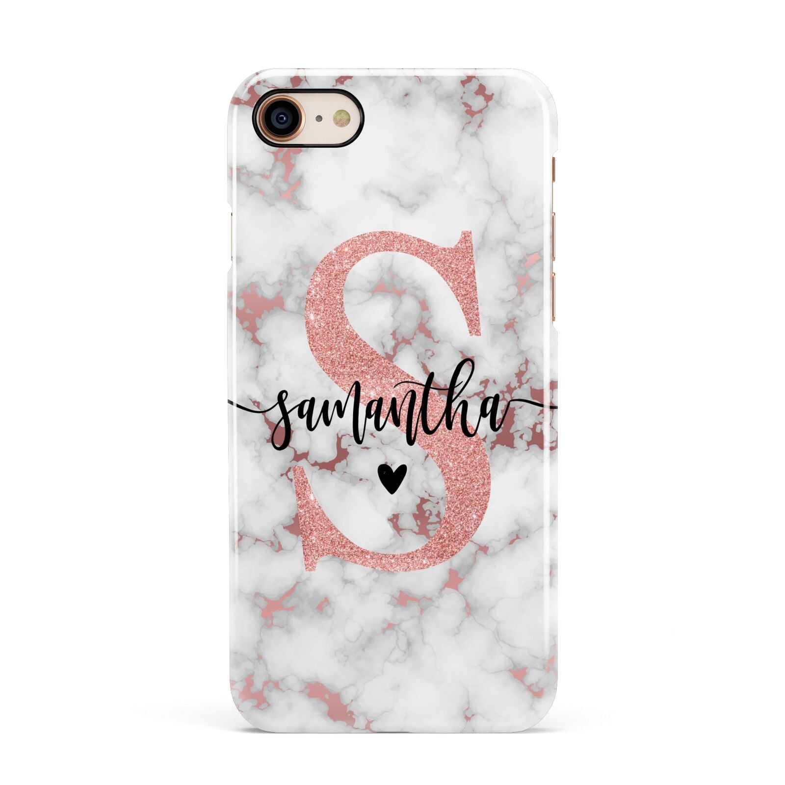 Rose Gold Personalised Marble Glitter Initial Name Apple iPhone 7 8 3D Snap Case