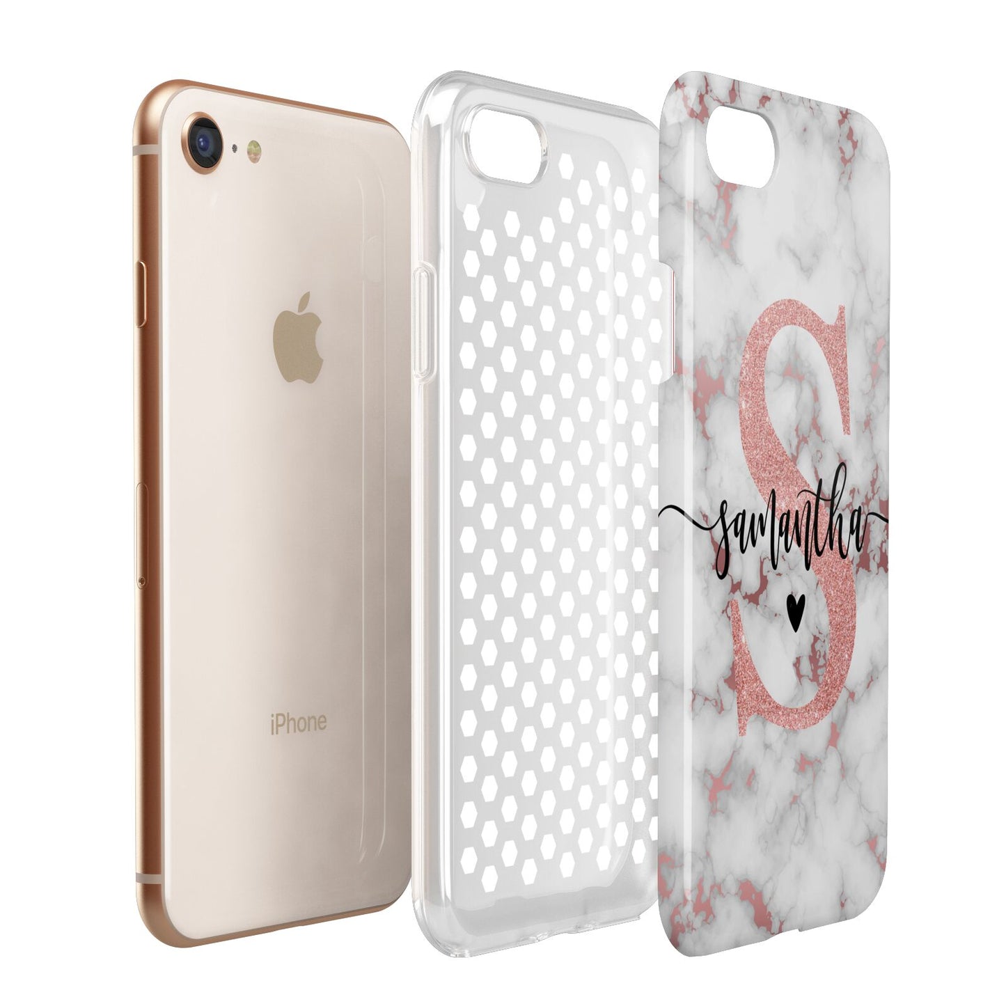 Rose Gold Personalised Marble Glitter Initial Name Apple iPhone 7 8 3D Tough Case Expanded View