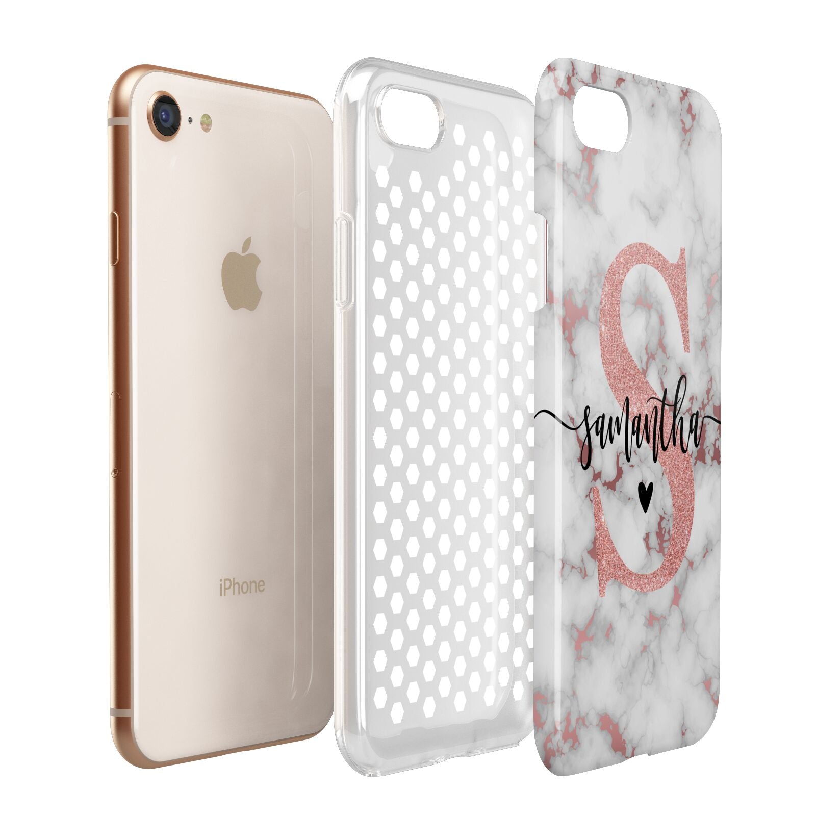 Rose Gold Personalised Marble Glitter Initial Name Apple iPhone 7 8 3D Tough Case Expanded View