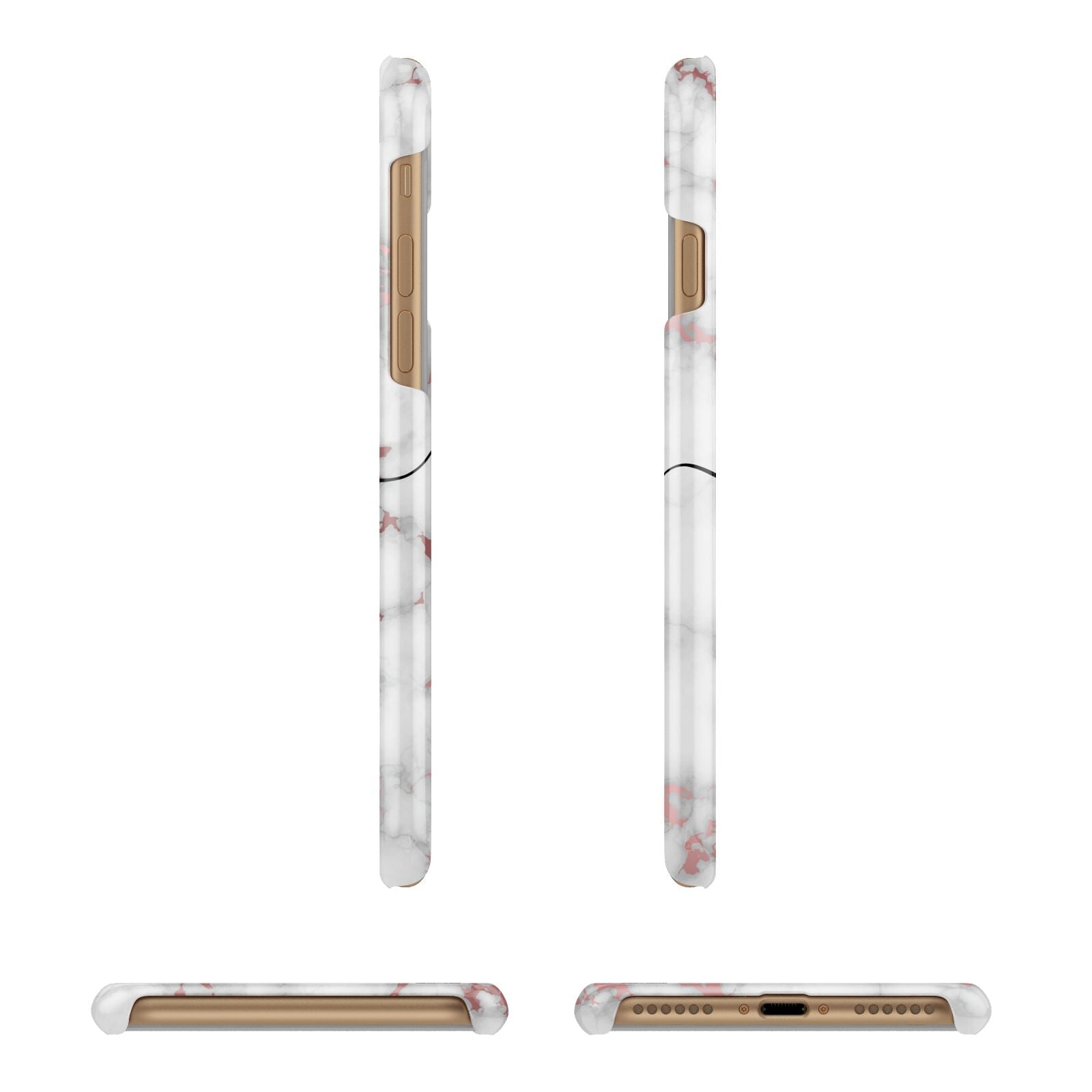 Rose Gold Personalised Marble Glitter Initial Name Apple iPhone 7 8 3D Wrap Snap Case Angled Images