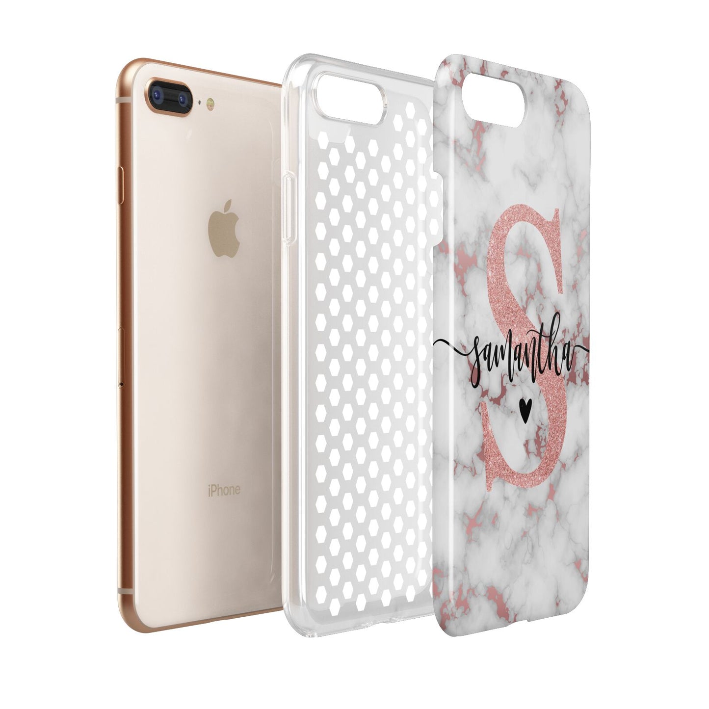 Rose Gold Personalised Marble Glitter Initial Name Apple iPhone 7 8 Plus 3D Tough Case Expanded View