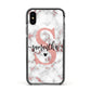 Rose Gold Personalised Marble Glitter Initial Name Apple iPhone Xs Impact Case Black Edge on Black Phone
