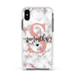 Rose Gold Personalised Marble Glitter Initial Name Apple iPhone Xs Impact Case White Edge on Black Phone