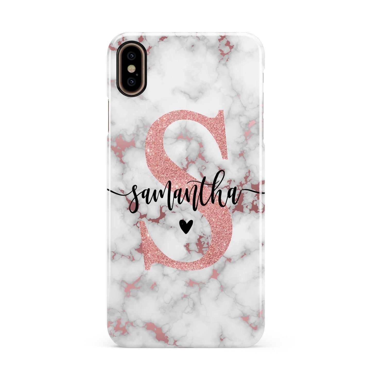 Rose Gold Personalised Marble Glitter Initial Name Apple iPhone Xs Max 3D Snap Case