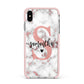 Rose Gold Personalised Marble Glitter Initial Name Apple iPhone Xs Max Impact Case Pink Edge on Silver Phone