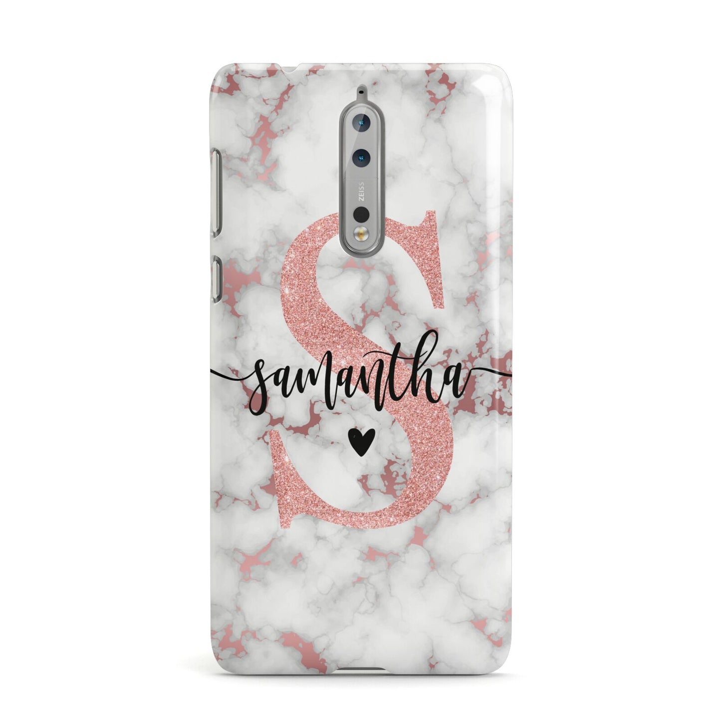 Rose Gold Personalised Marble Glitter Initial Name Nokia Case