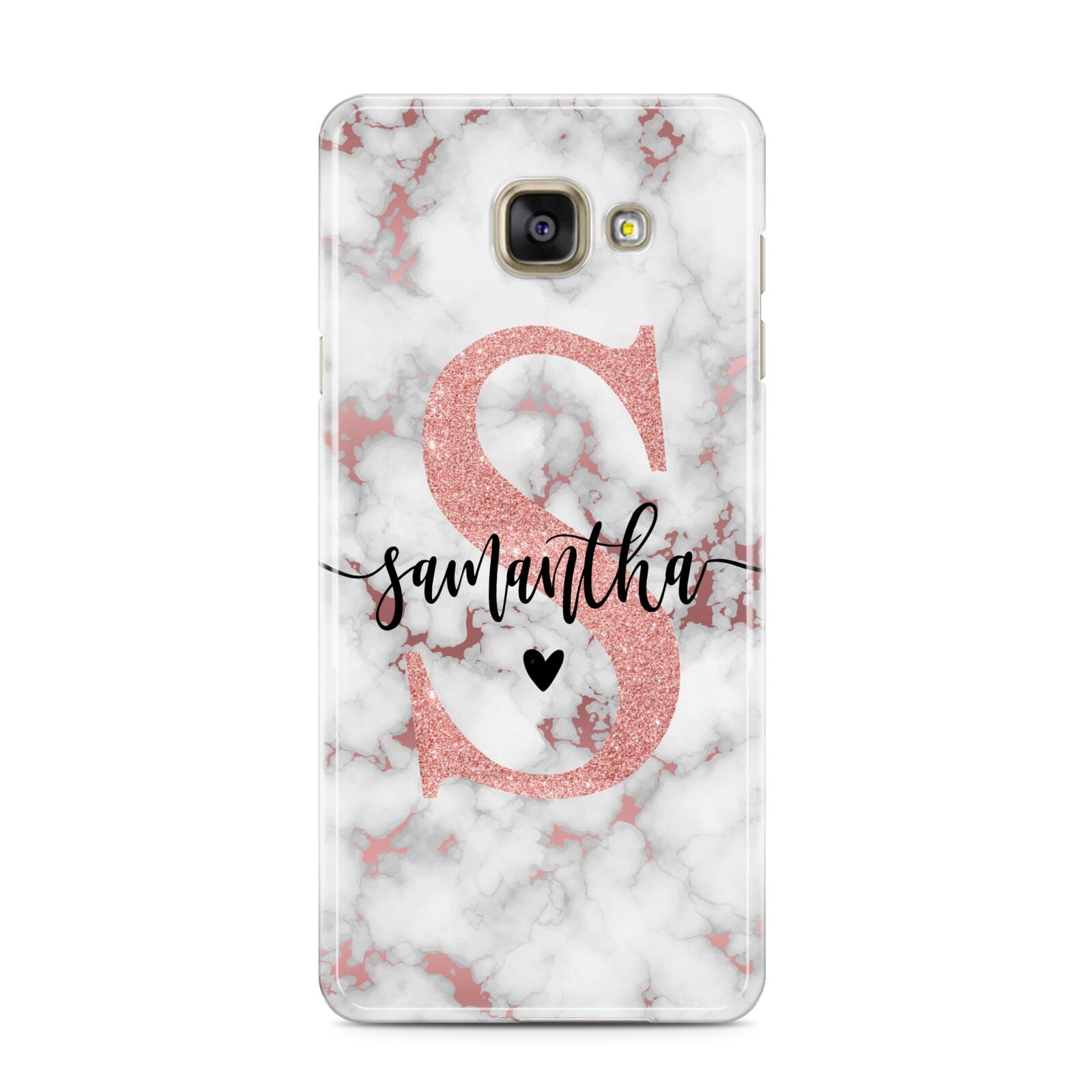 Rose Gold Personalised Marble Glitter Initial Name Samsung Galaxy A3 2016 Case on gold phone