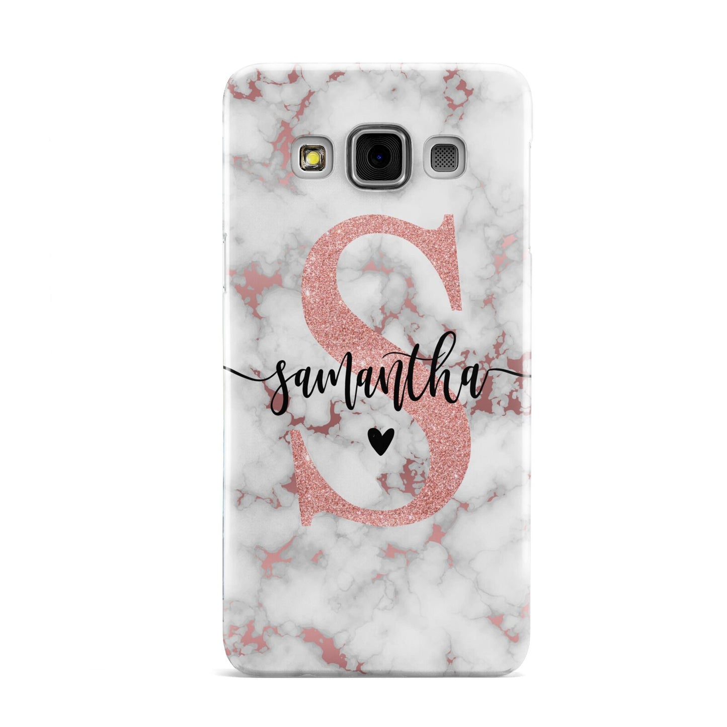 Rose Gold Personalised Marble Glitter Initial Name Samsung Galaxy A3 Case