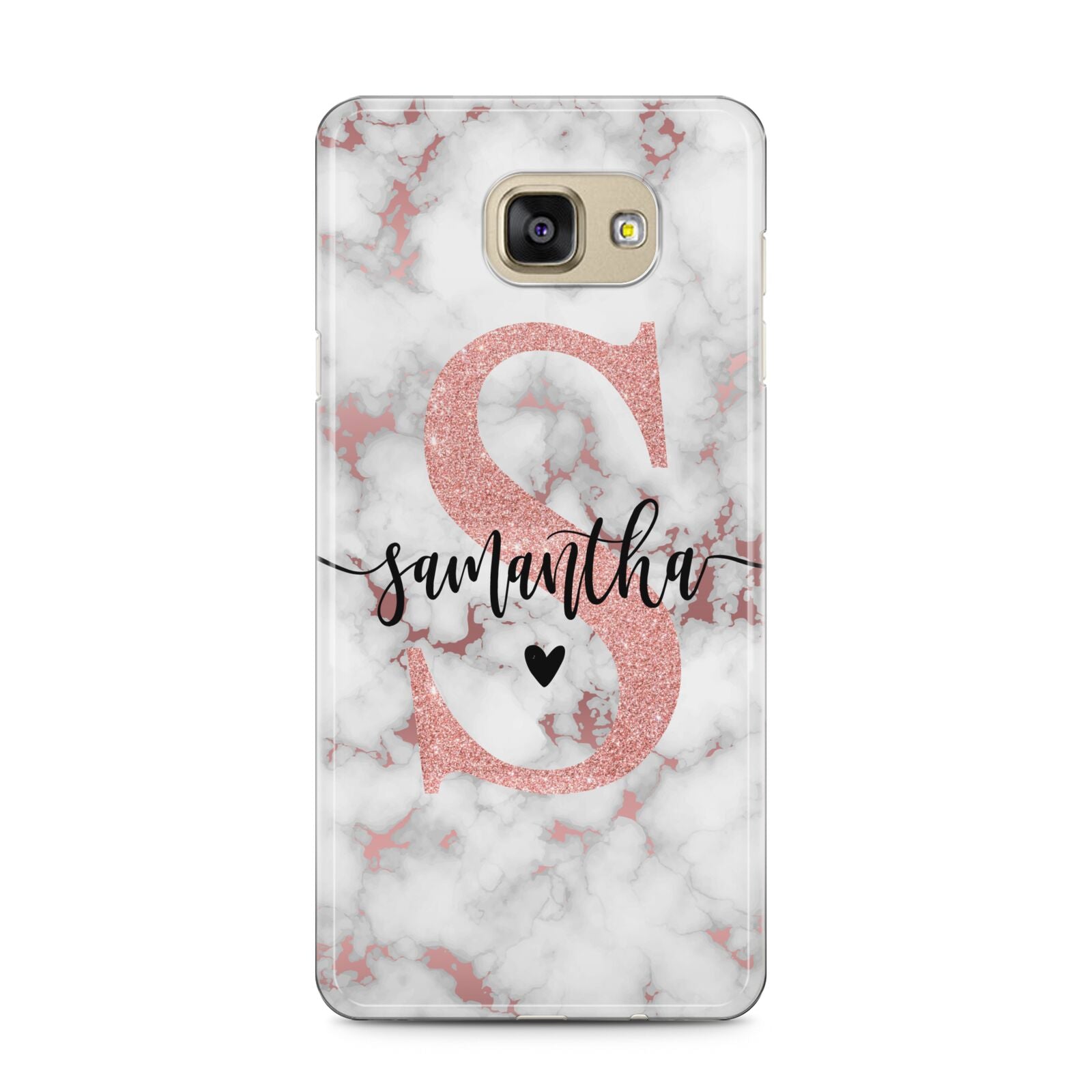 Rose Gold Personalised Marble Glitter Initial Name Samsung Galaxy A5 2016 Case on gold phone